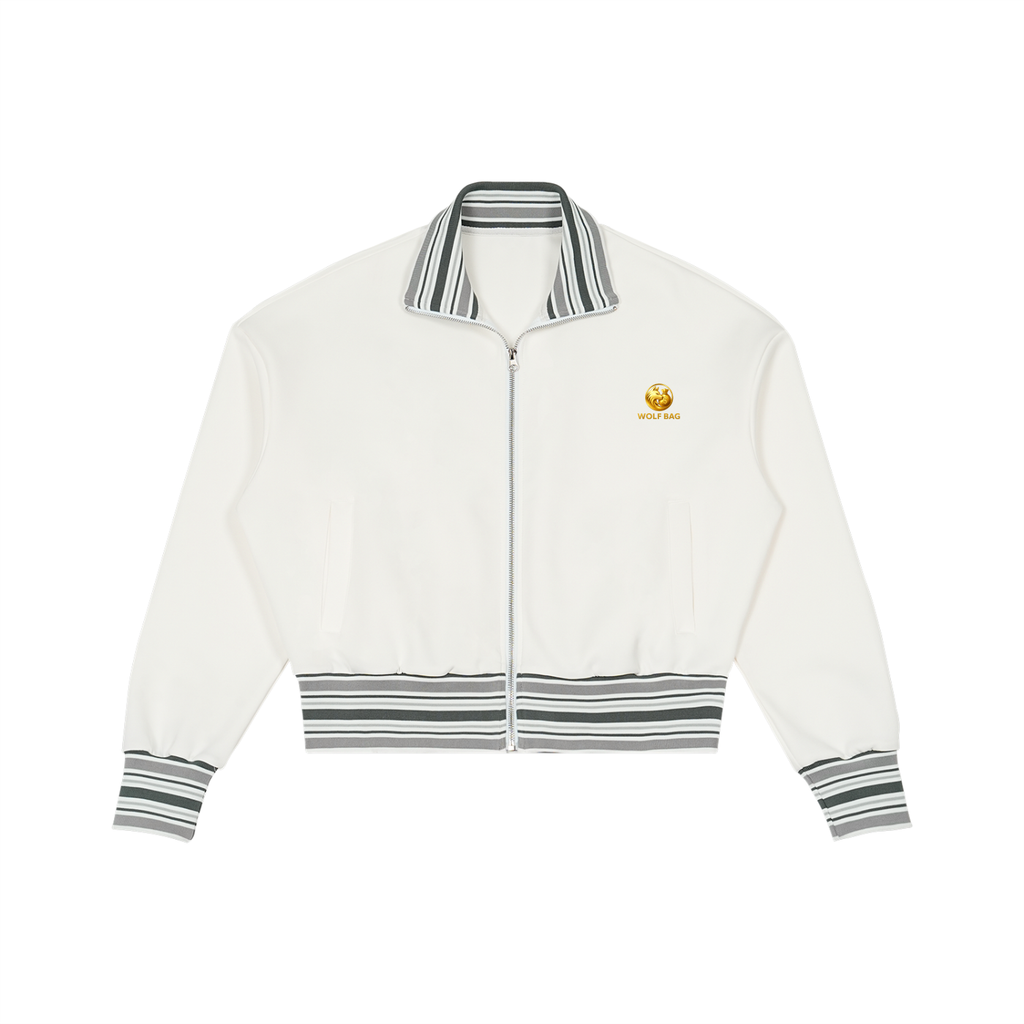 Striped Rib Collar Zip Jacket