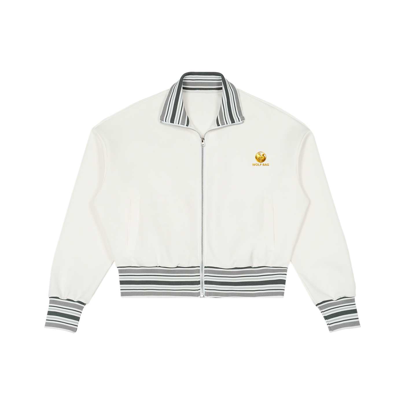 Striped Rib Collar Zip Jacket