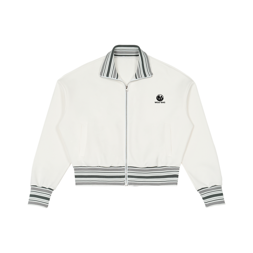 Striped Rib Collar Zip Jacket