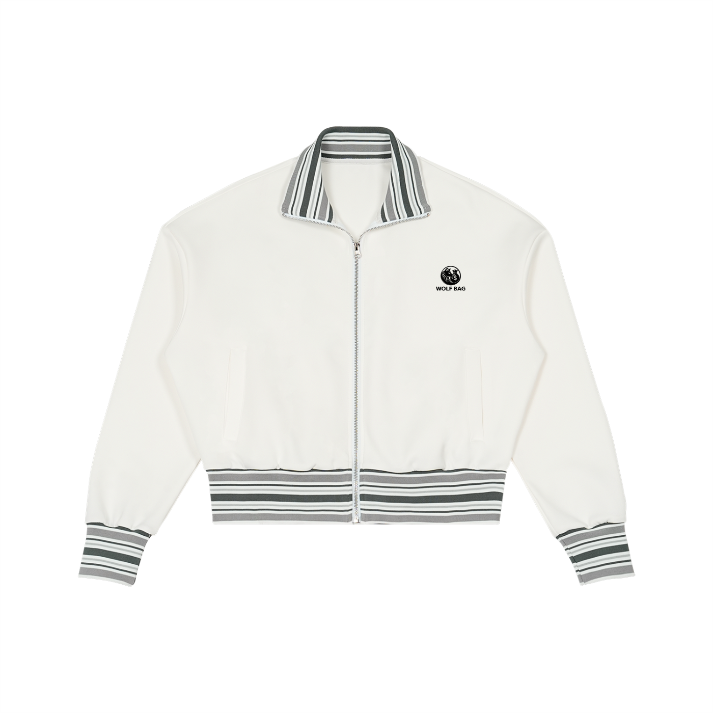 Striped Rib Collar Zip Jacket