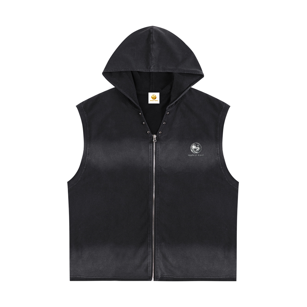 Vintage Washed Zip-Up Hooded Tank Top