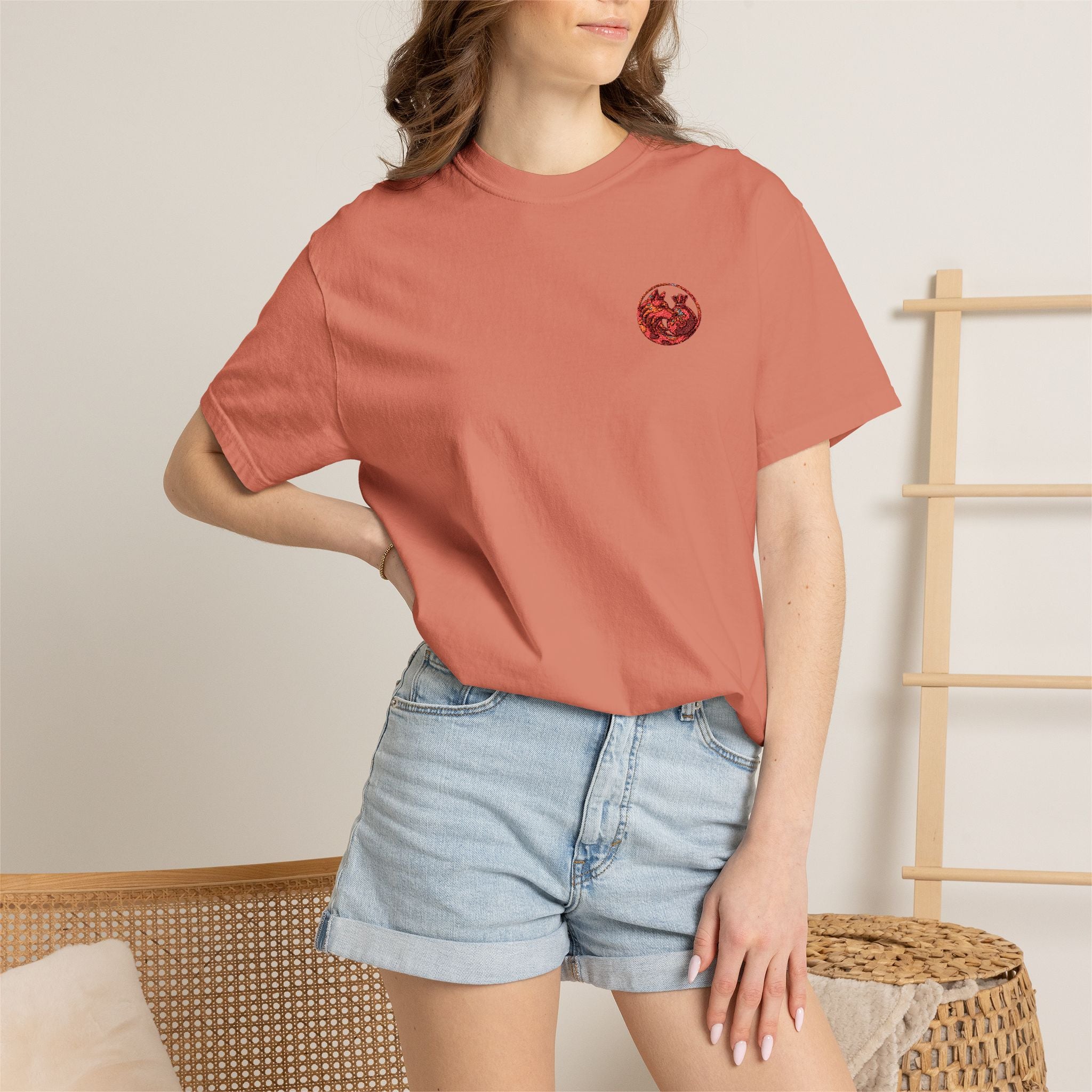 T-Shirt — Small Red Chest Print, Romantic Casual Tee