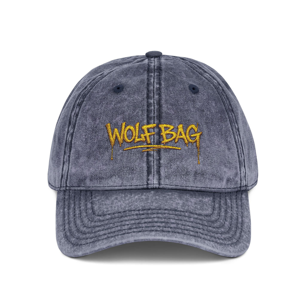 Wolf Bag Embroidered Vintage Cap - Distressed Retro Baseball Hat