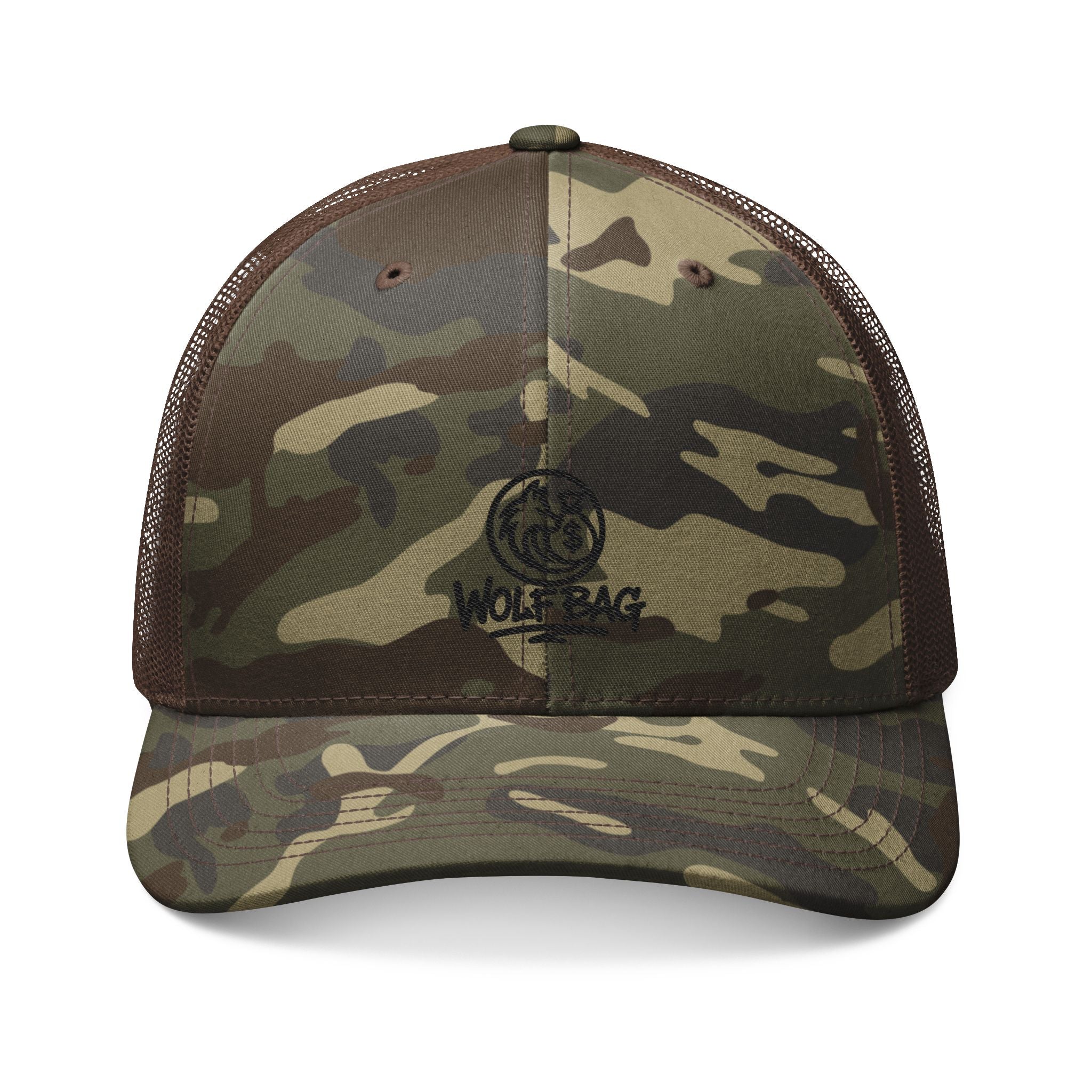 Camo Embroidered Trucker Hat — Classic Military-Style Mesh Cap