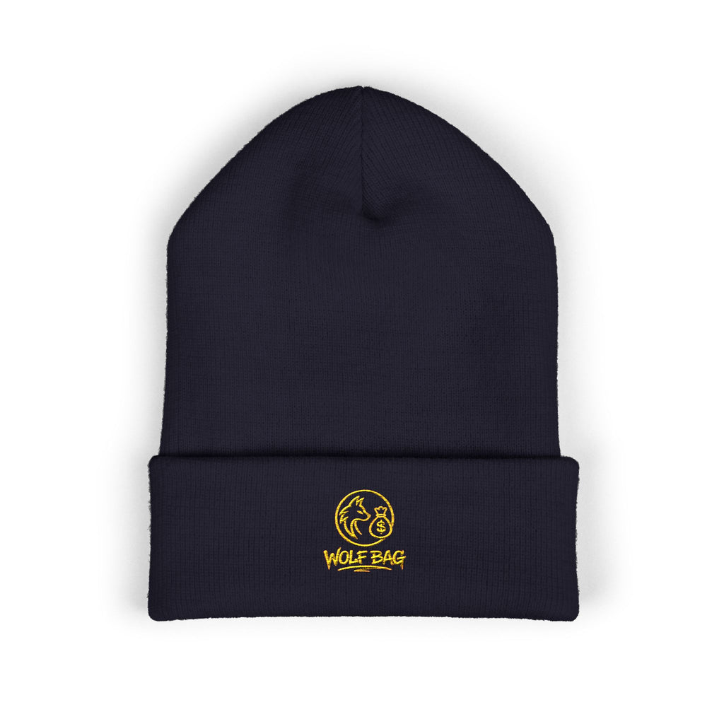Gold Embroidered Smile Logo Beanie — Classic Cuffed Knit Hat