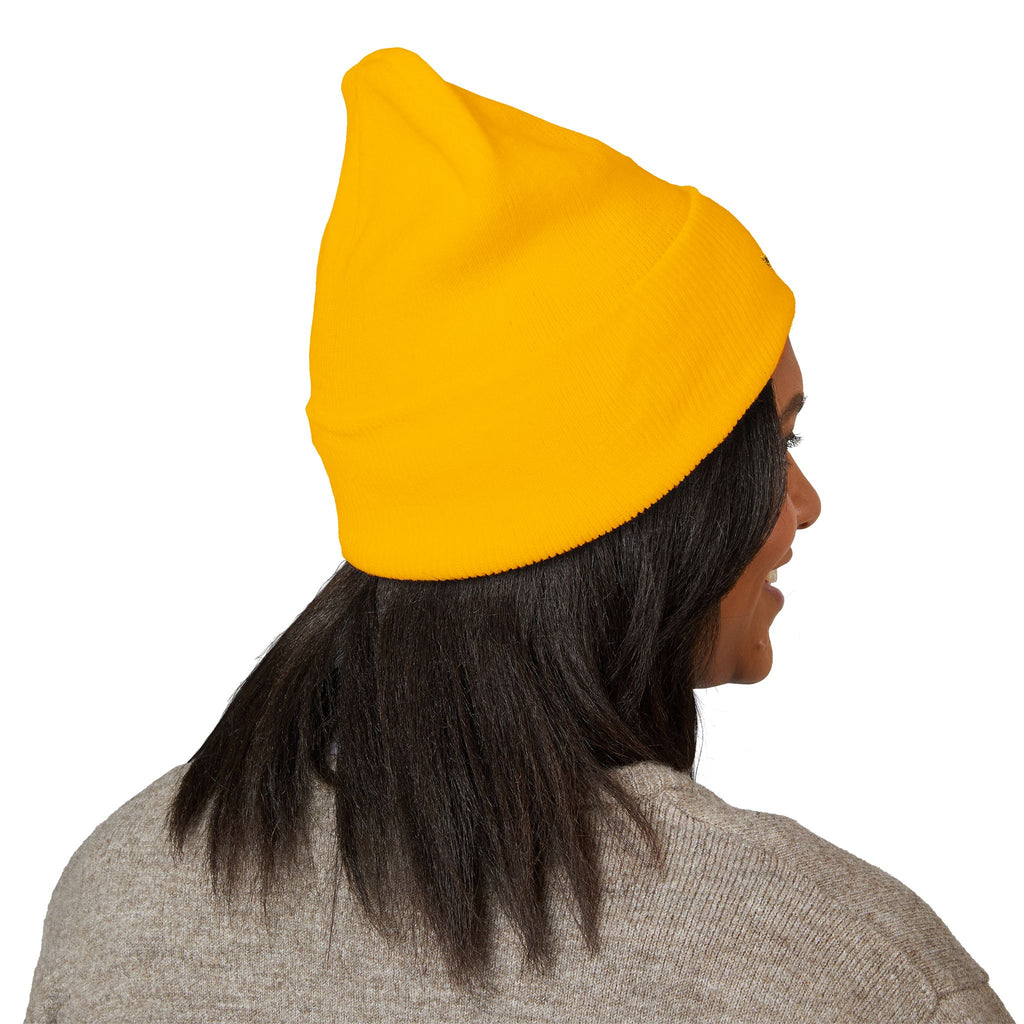 Gold Embroidered Smile Logo Beanie — Classic Cuffed Knit Hat
