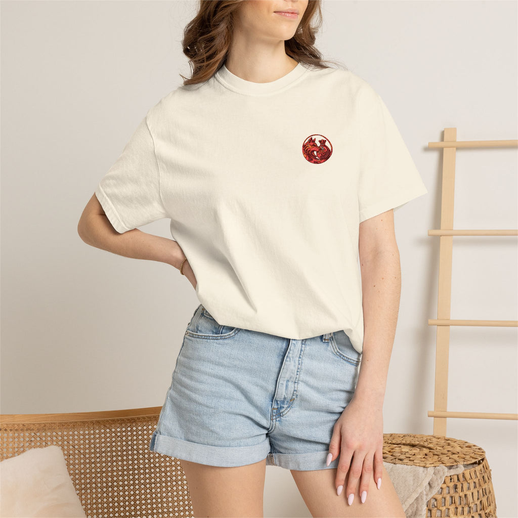 T-Shirt — Small Red Chest Print, Romantic Casual Tee