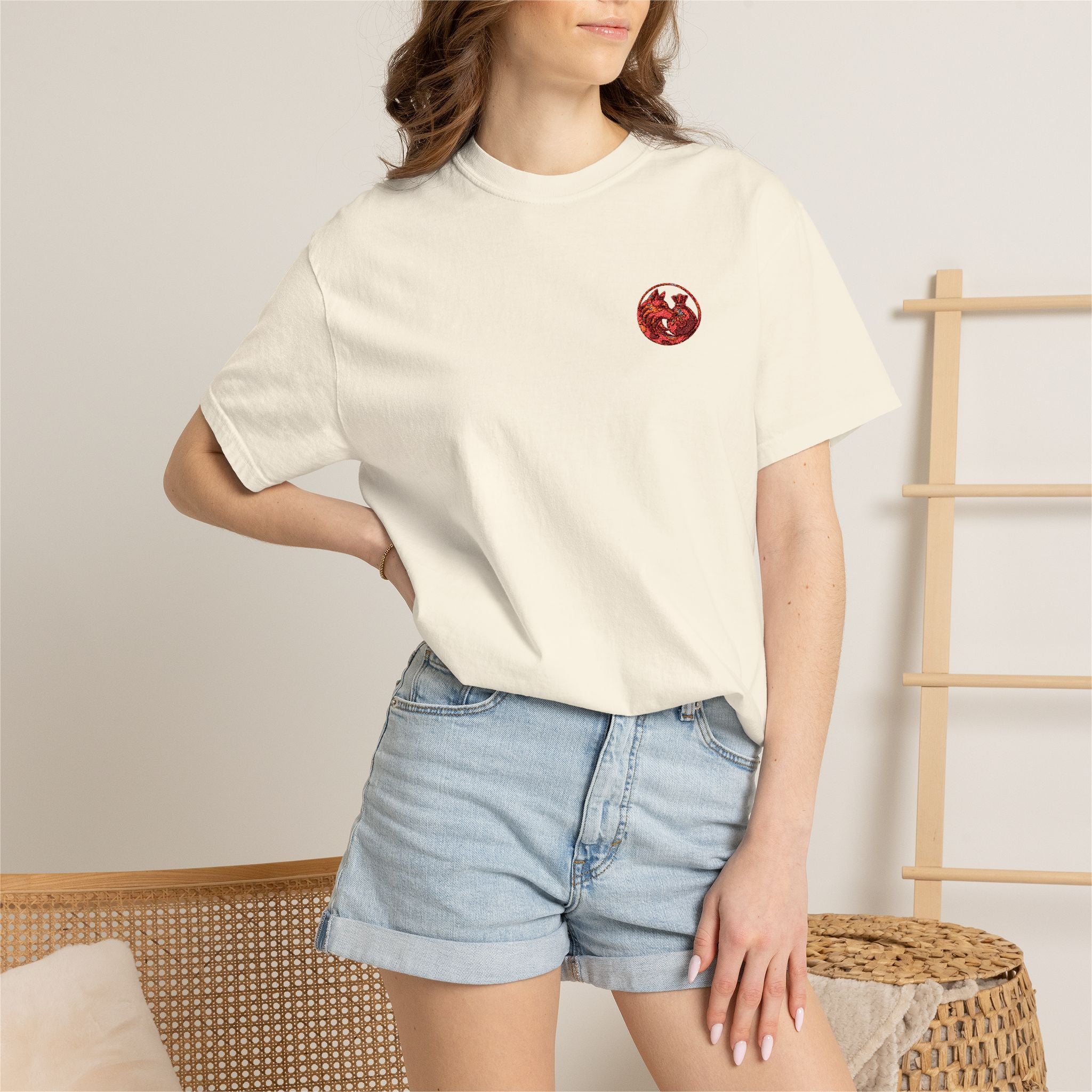 T-Shirt — Small Red Chest Print, Romantic Casual Tee