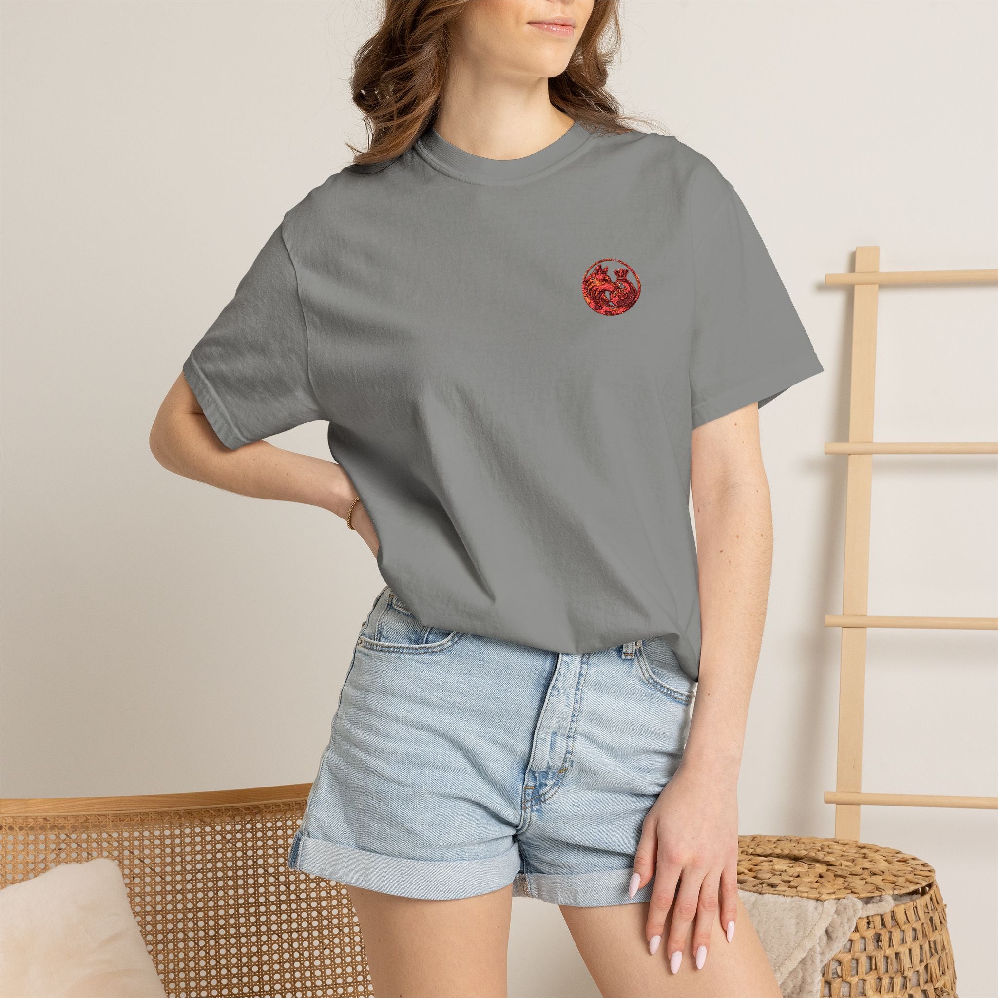 T-Shirt — Small Red Chest Print, Romantic Casual Tee