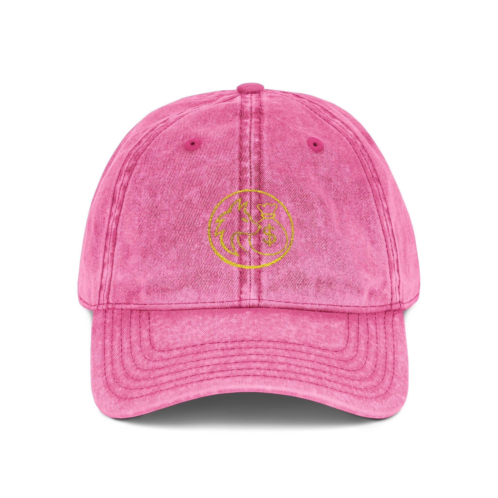 Vintage Embroidered Red Cap — Retro Distressed Hat with Golden Crest