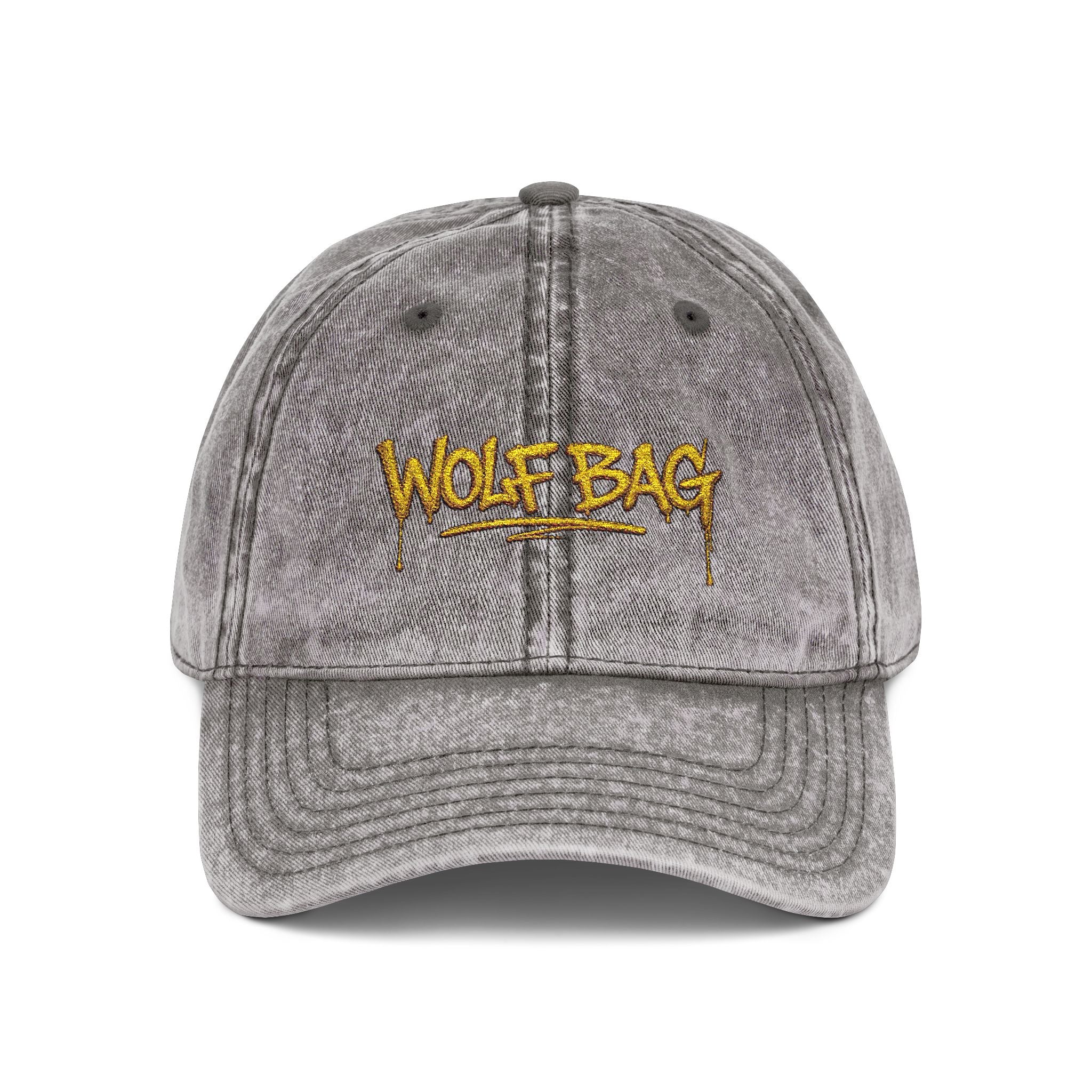 Wolf Bag Embroidered Vintage Cap - Distressed Retro Baseball Hat