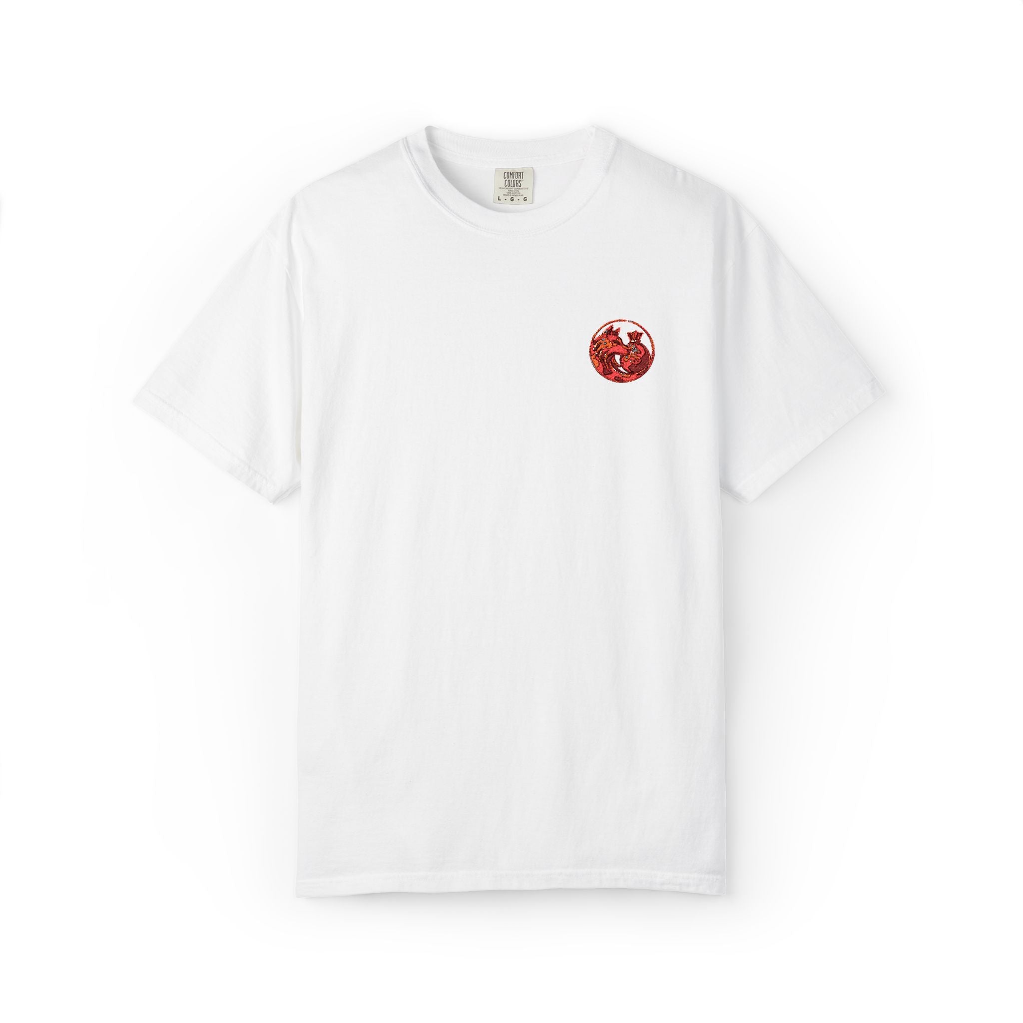 T-Shirt — Small Red Chest Print, Romantic Casual Tee
