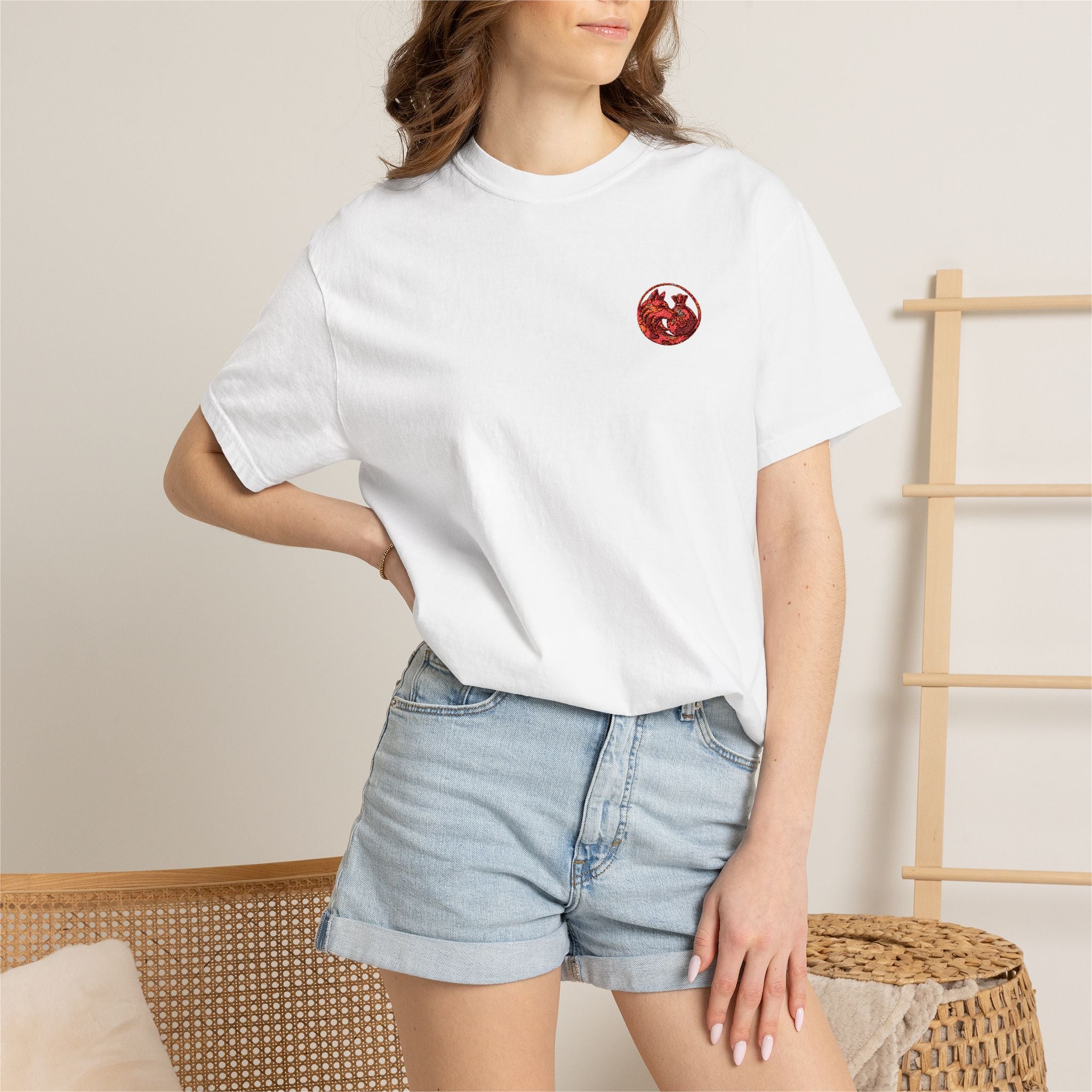 T-Shirt — Small Red Chest Print, Romantic Casual Tee