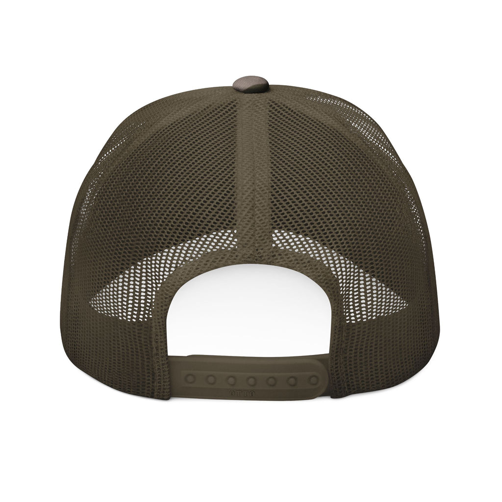 Camo Trucker Hat — Embroidered 'Wolf Bag' Logo