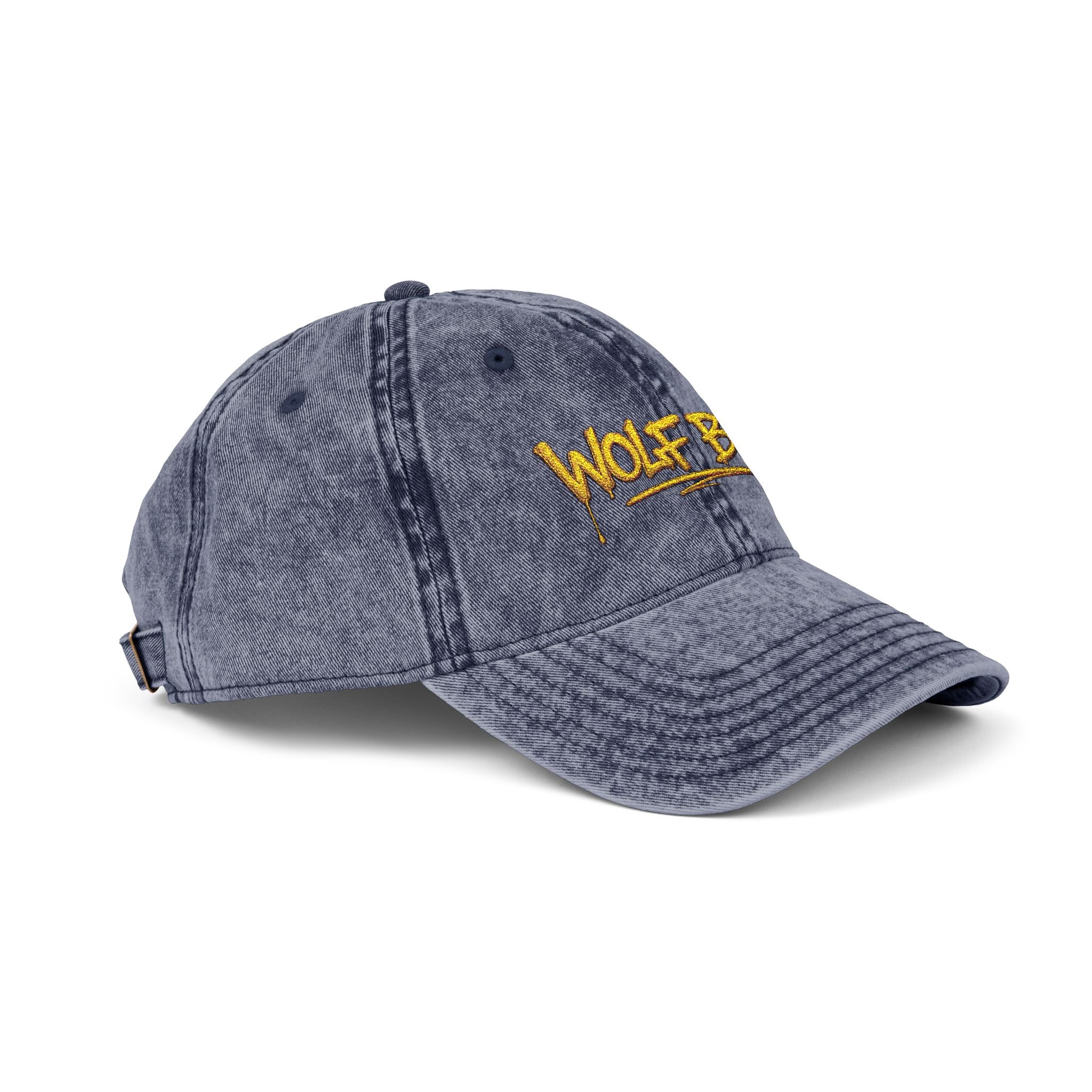 Wolf Bag Embroidered Vintage Cap - Distressed Retro Baseball Hat
