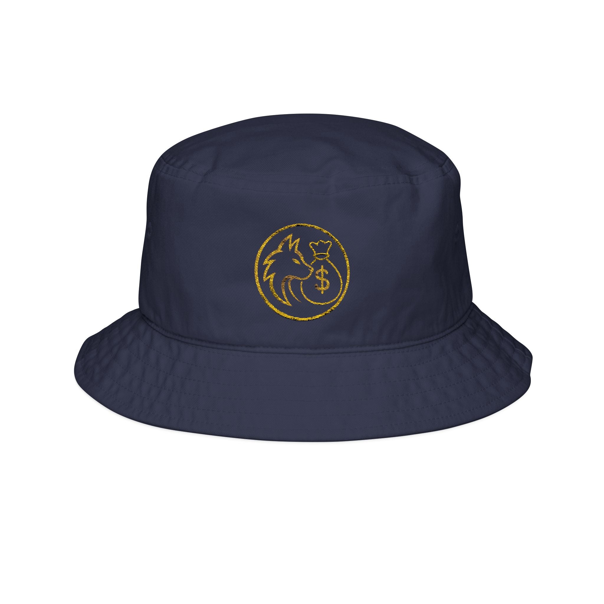 Embroidered Golden Fox & Moon Bucket Hat - Stylish Animal Patch Sun Hat