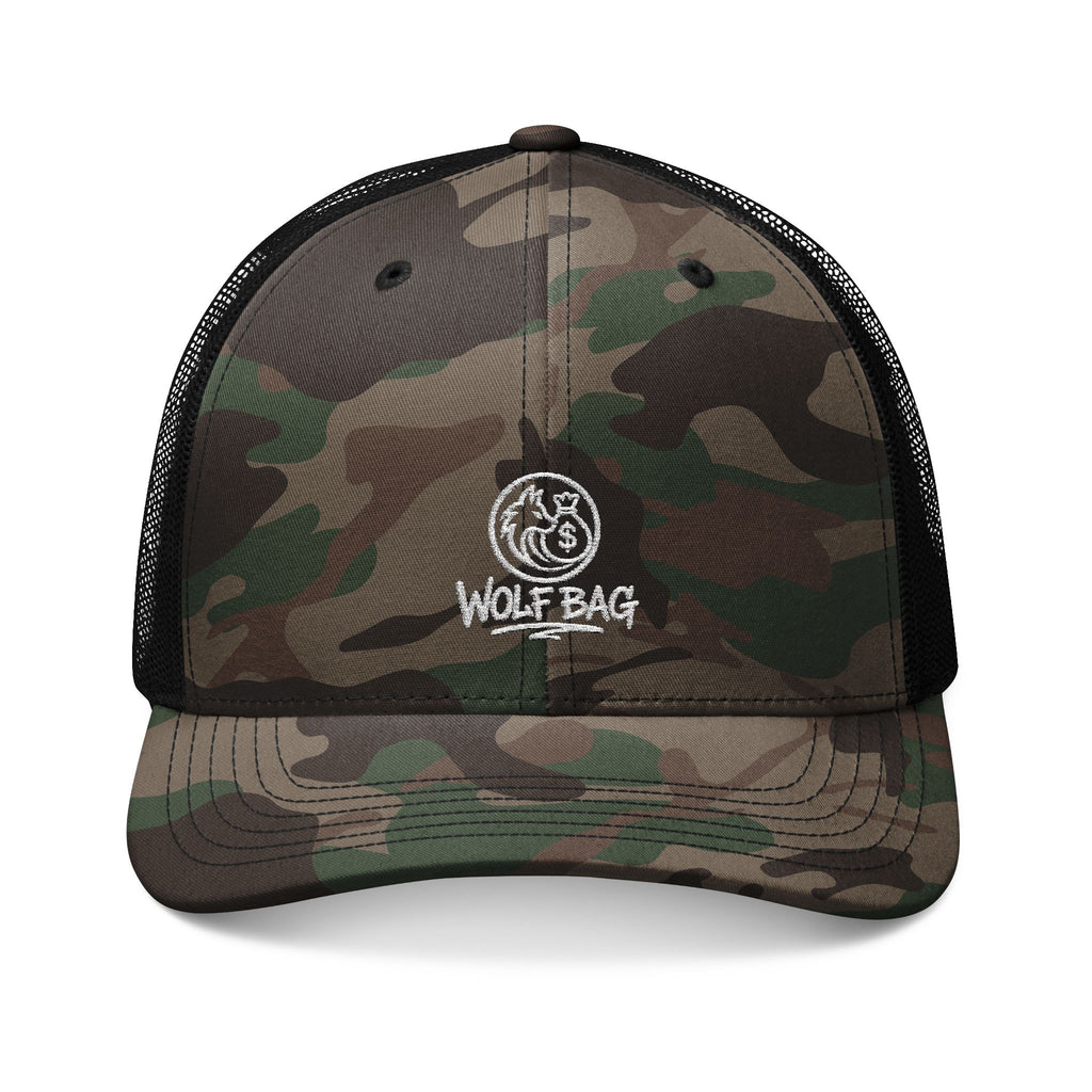 Camouflage Trucker Hat — Embroidered Wolf Pack Logo
