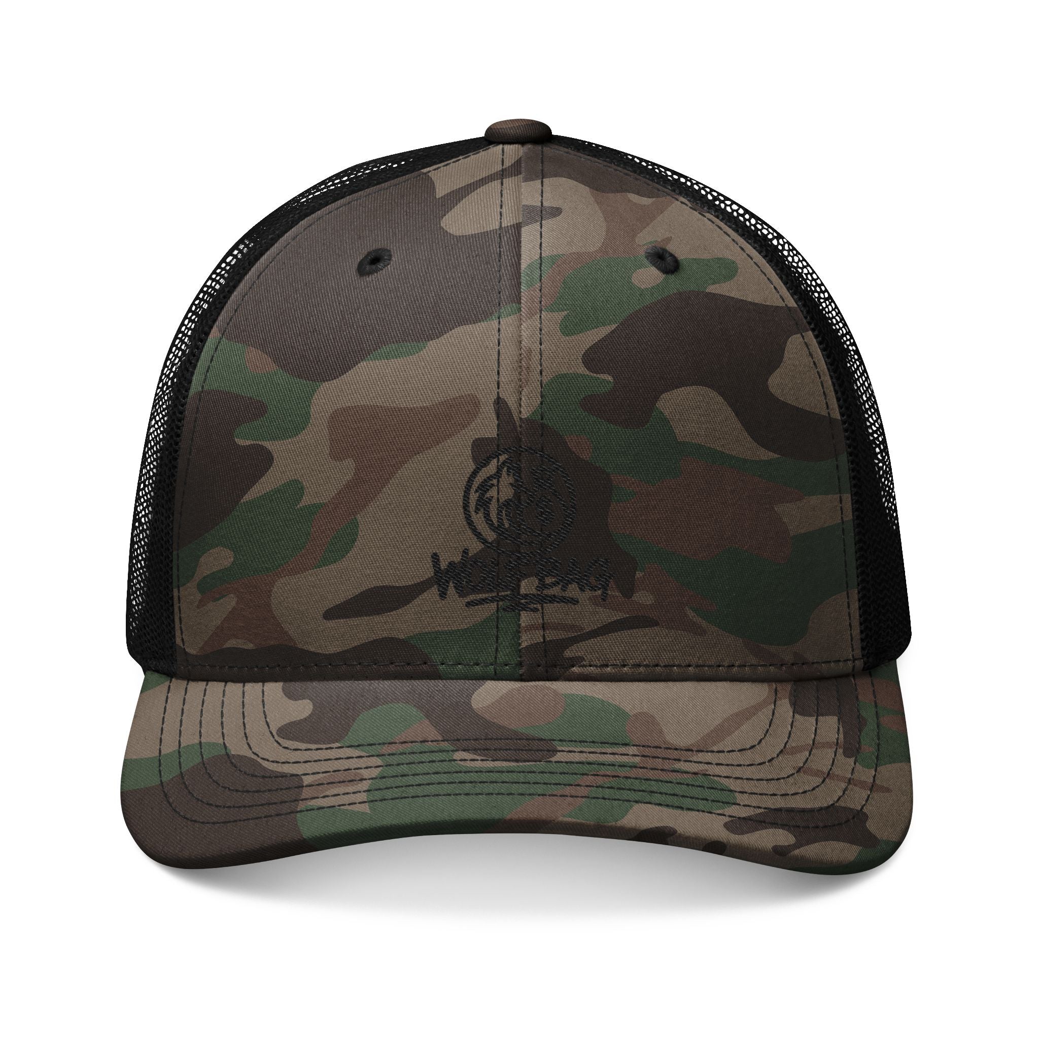 Camo Embroidered Trucker Hat — Classic Military-Style Mesh Cap