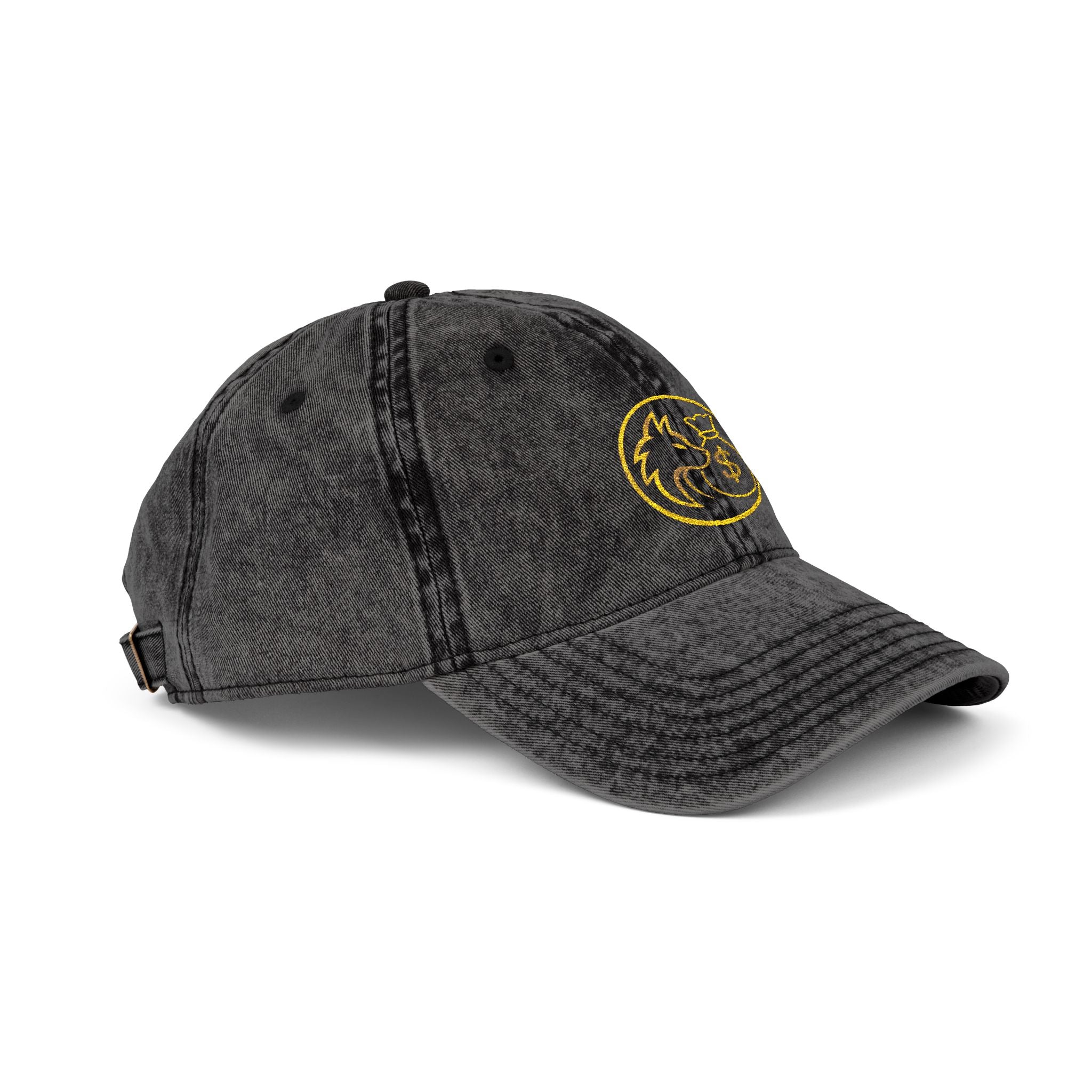 Vintage Embroidered Red Cap — Retro Distressed Hat with Golden Crest