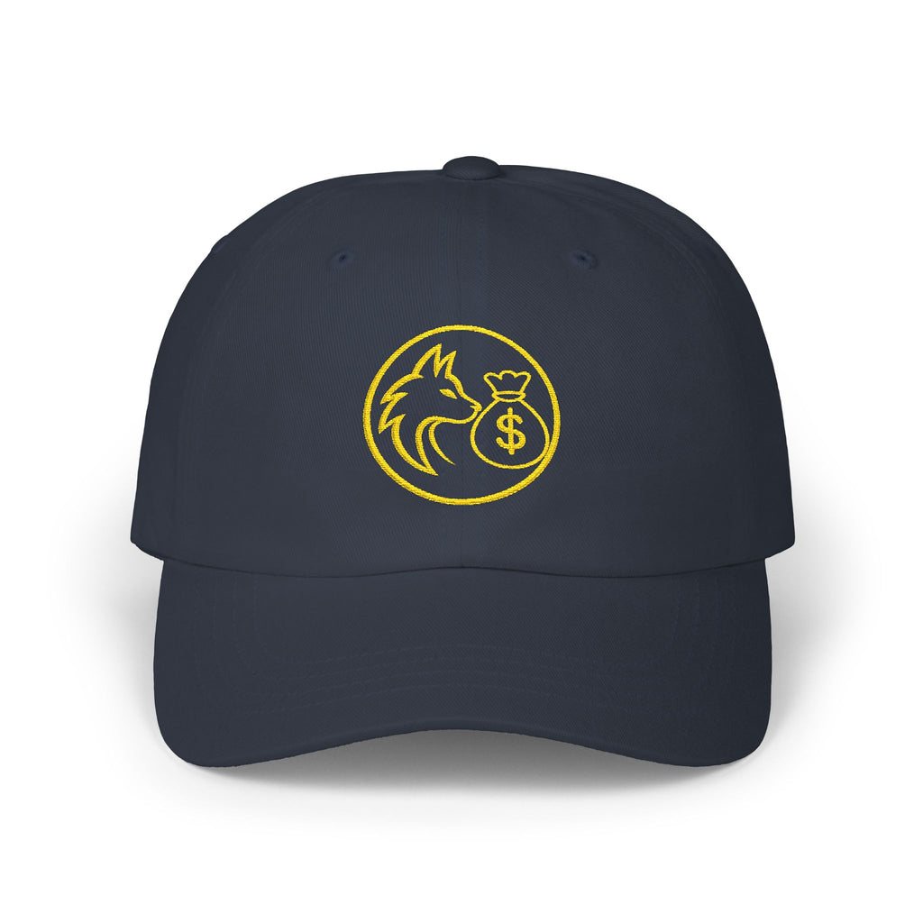 Dad Cap — Gold Wolf & Coin Embroidered Baseball Hat