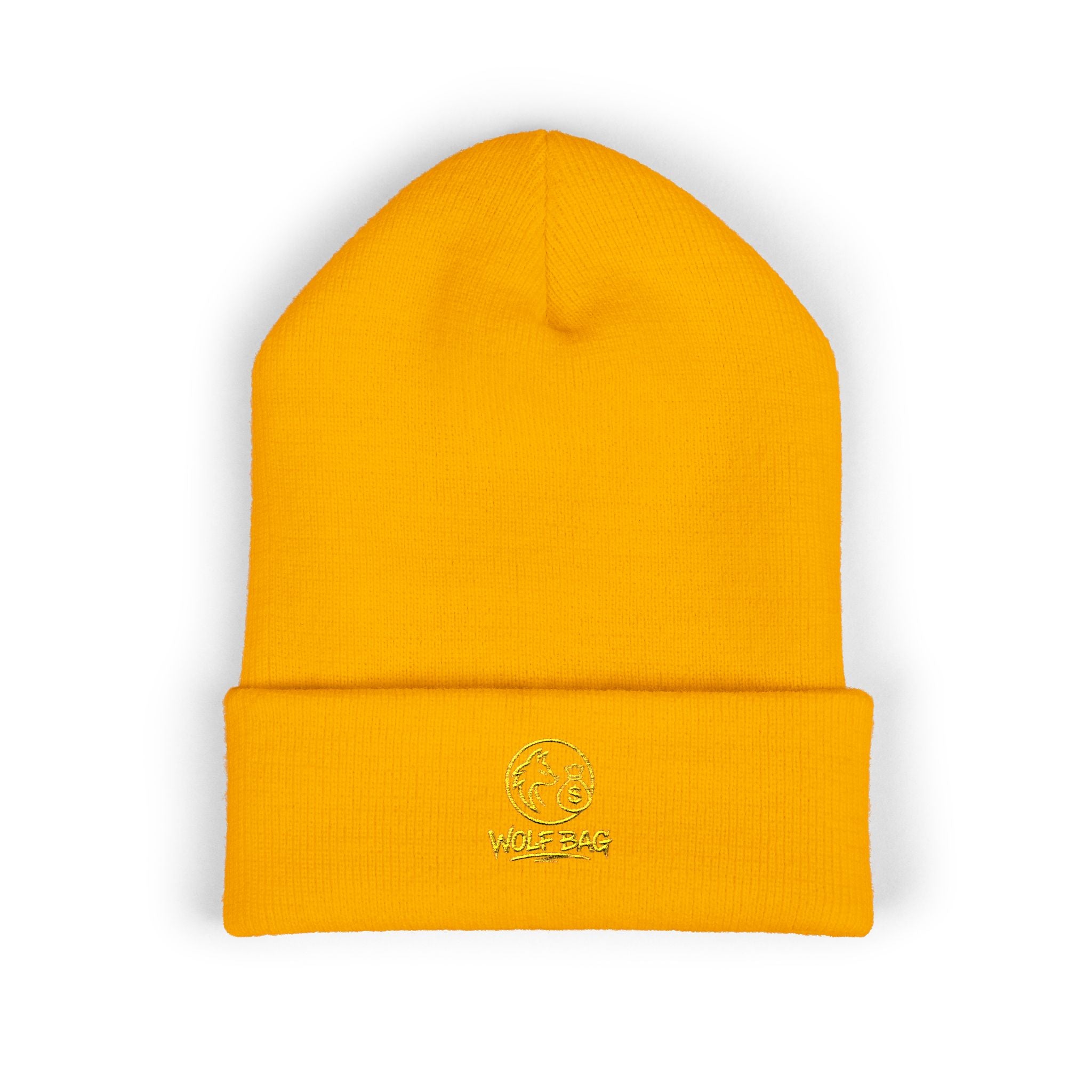 Gold Embroidered Smile Logo Beanie — Classic Cuffed Knit Hat