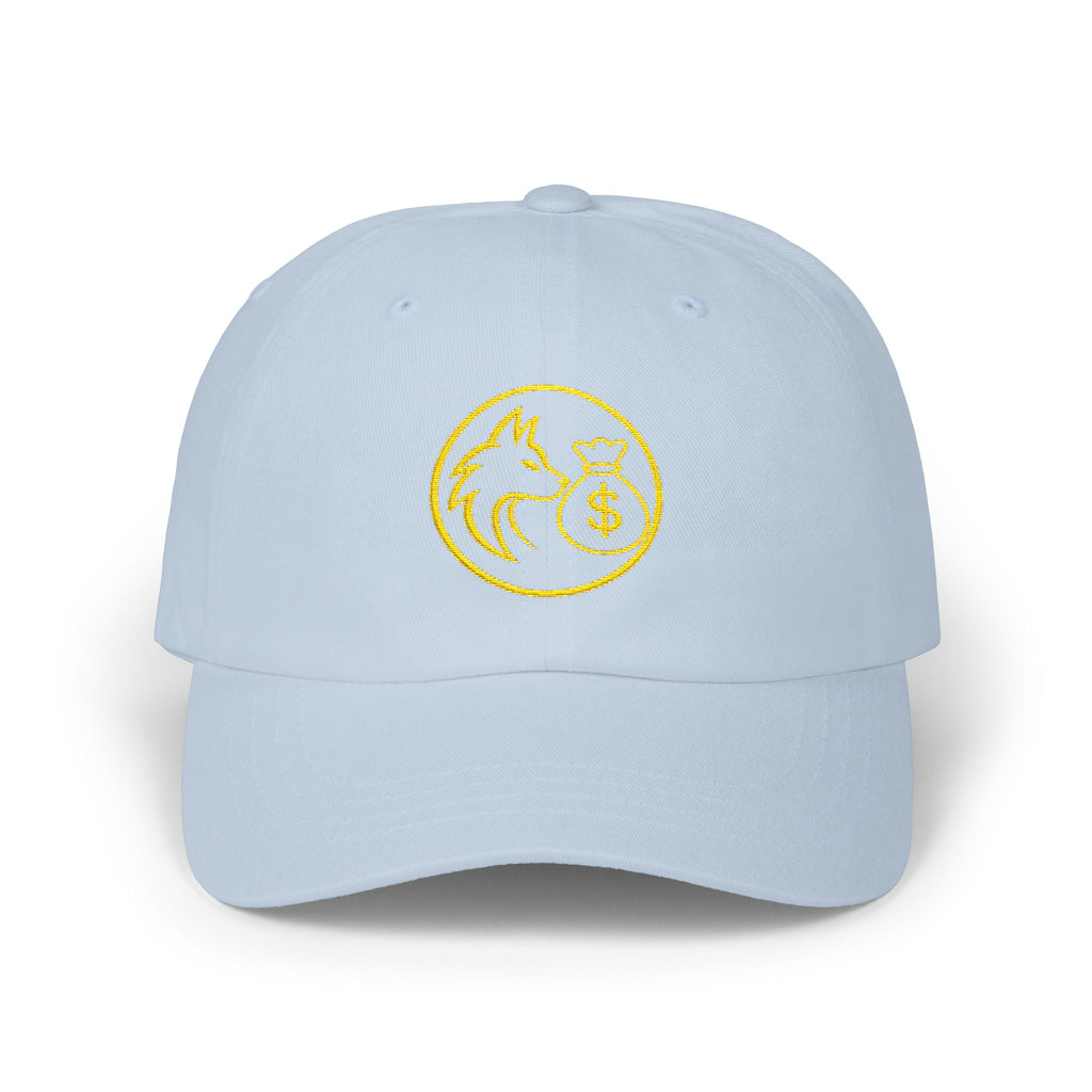 Dad Cap — Gold Wolf & Coin Embroidered Baseball Hat
