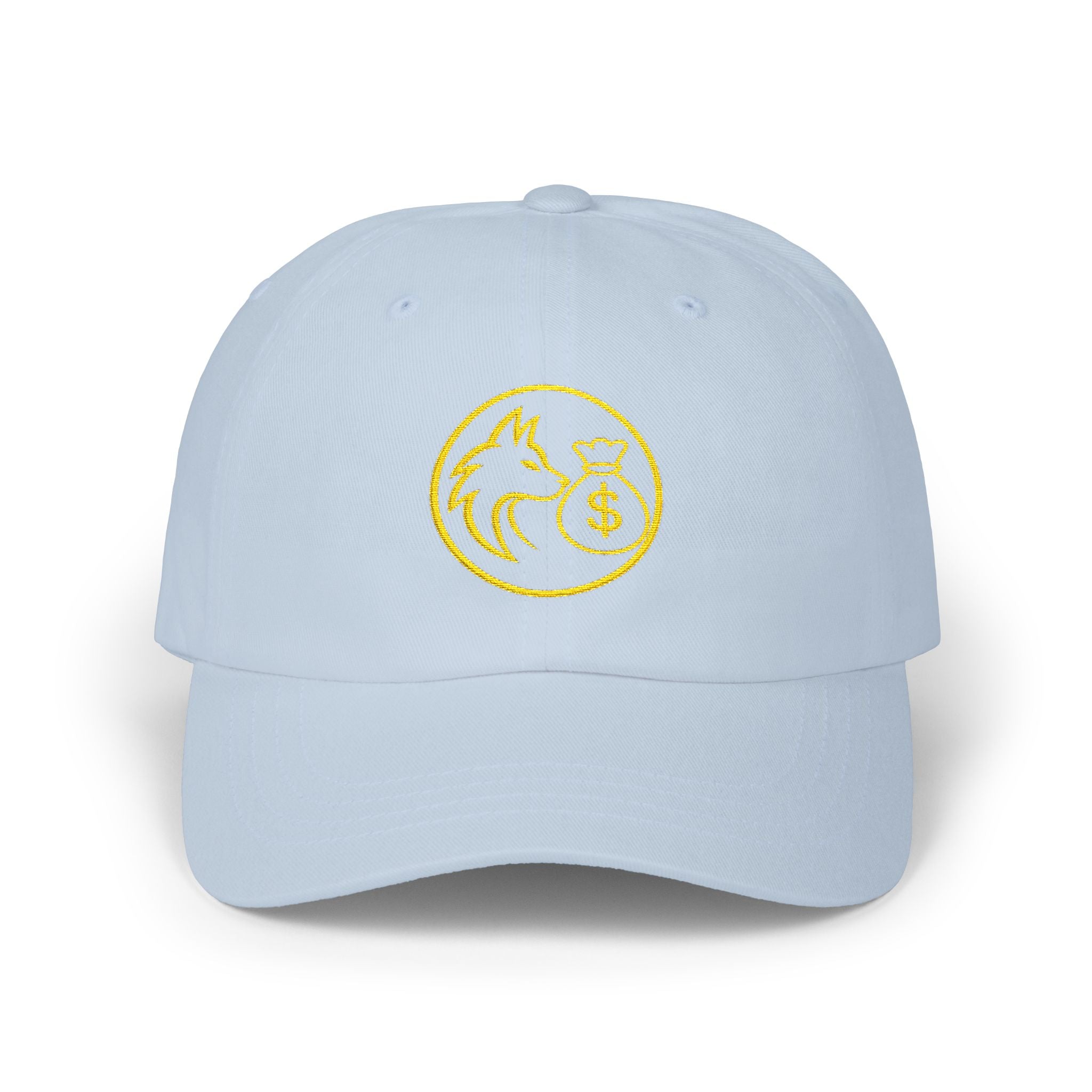 Dad Cap — Gold Wolf & Coin Embroidered Baseball Hat