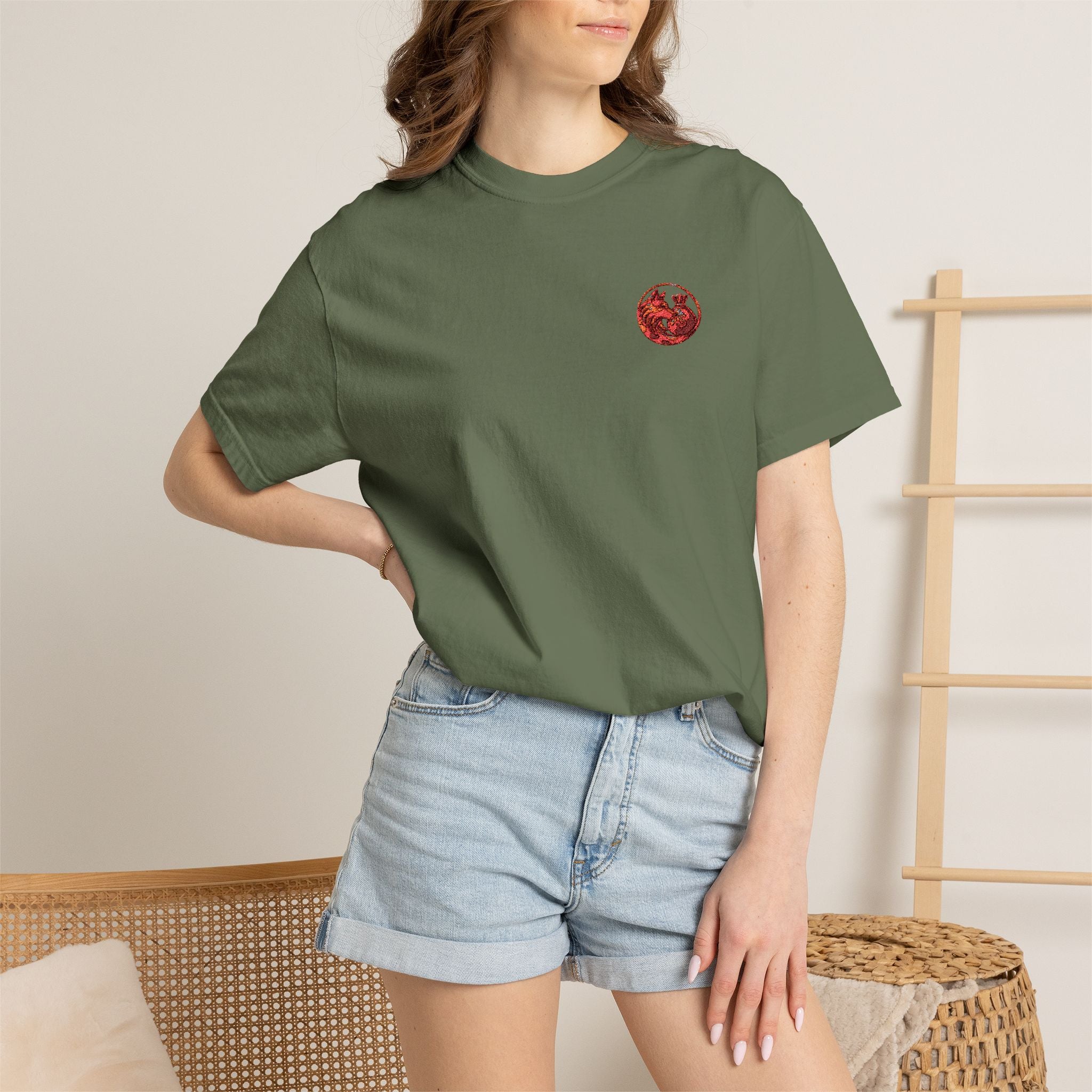 T-Shirt — Small Red Chest Print, Romantic Casual Tee