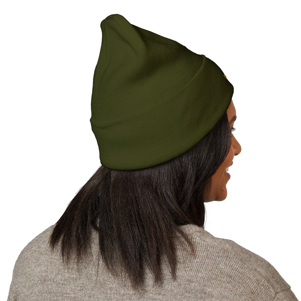 Gold Embroidered Smile Logo Beanie — Classic Cuffed Knit Hat