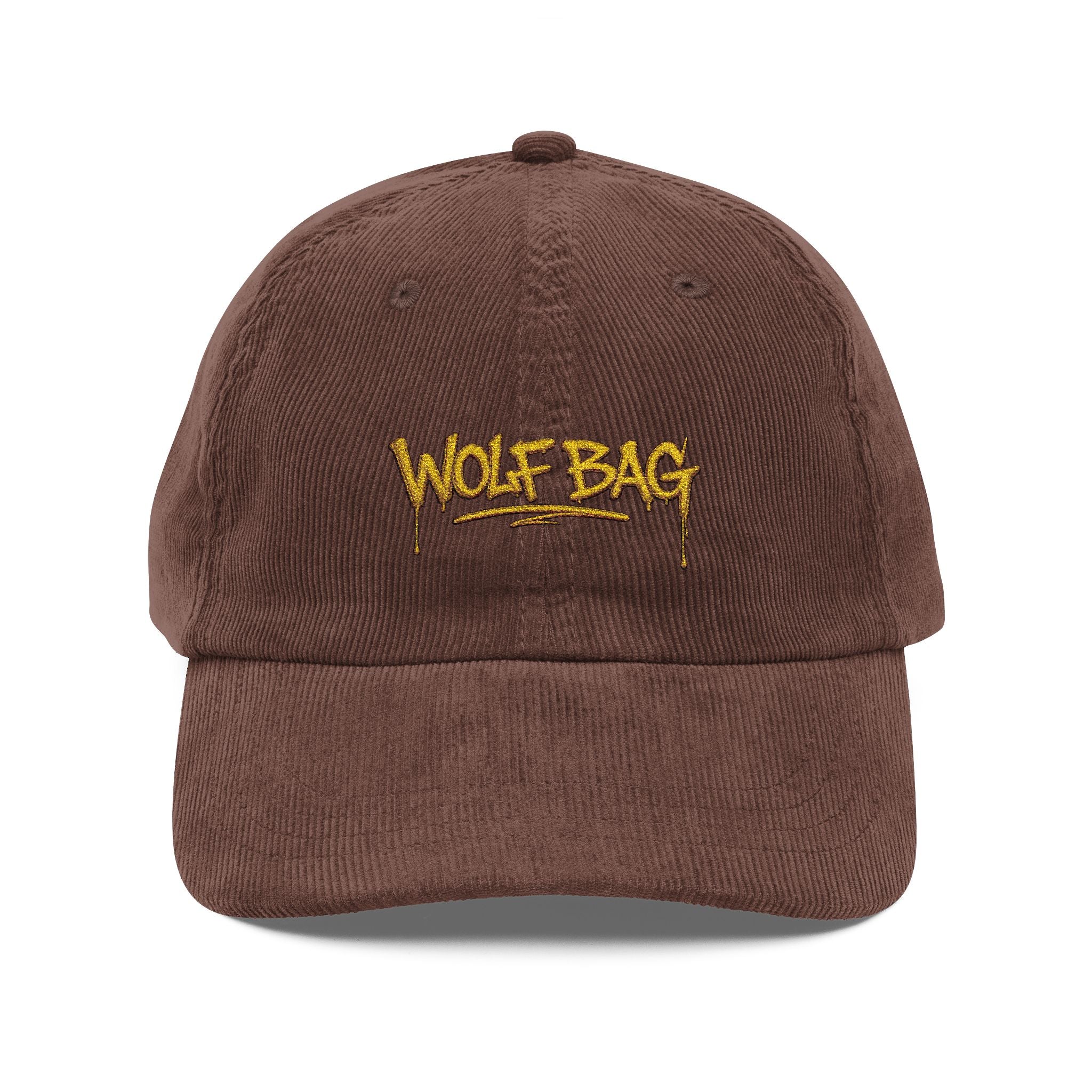 Corduroy Cap — Embroidered "WOLF BAG" Vintage Baseball Hat
