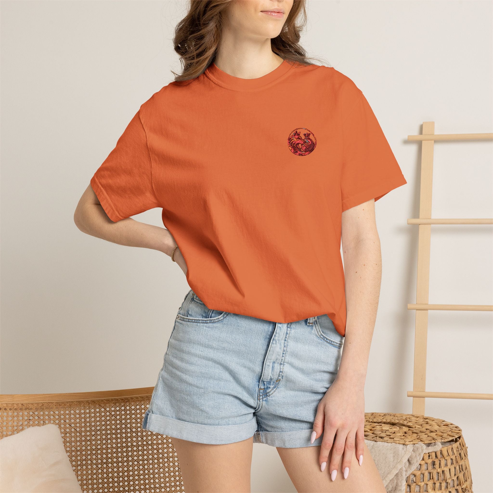 T-Shirt — Small Red Chest Print, Romantic Casual Tee