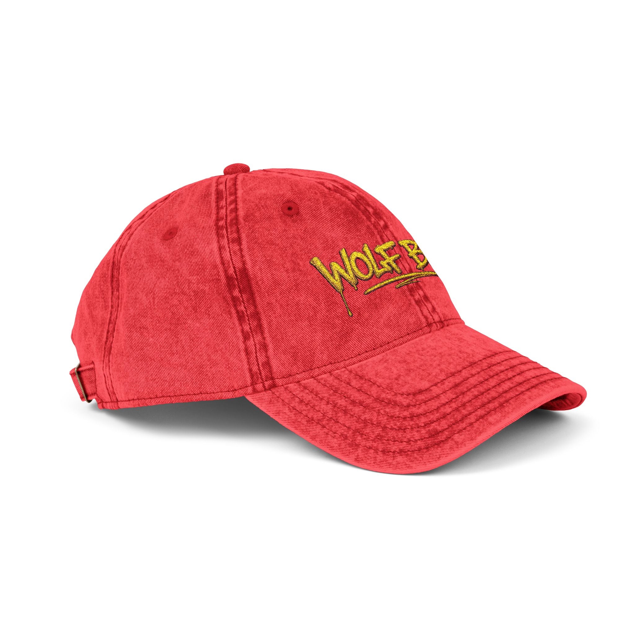 Wolf Bag Embroidered Vintage Cap - Distressed Retro Baseball Hat