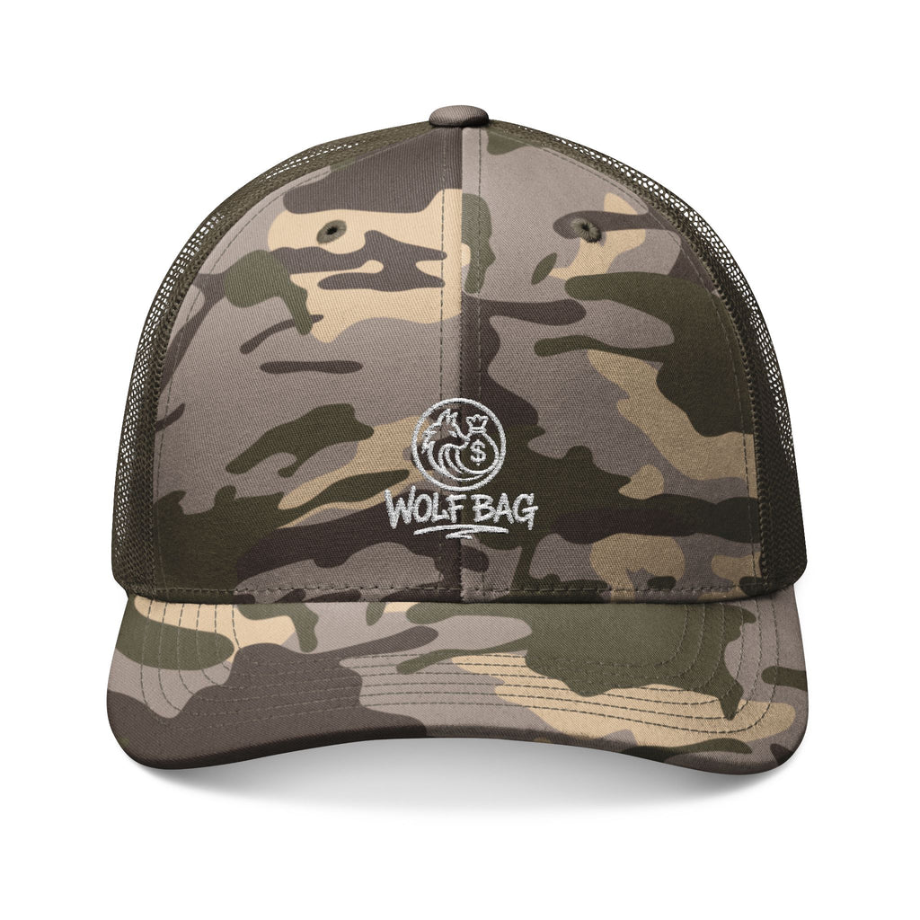 Camouflage Trucker Hat — Embroidered Wolf Pack Logo