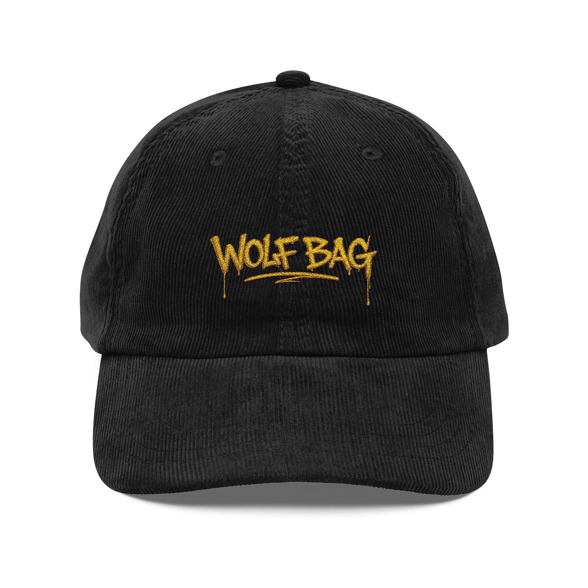 Corduroy Cap — Embroidered "WOLF BAG" Vintage Baseball Hat