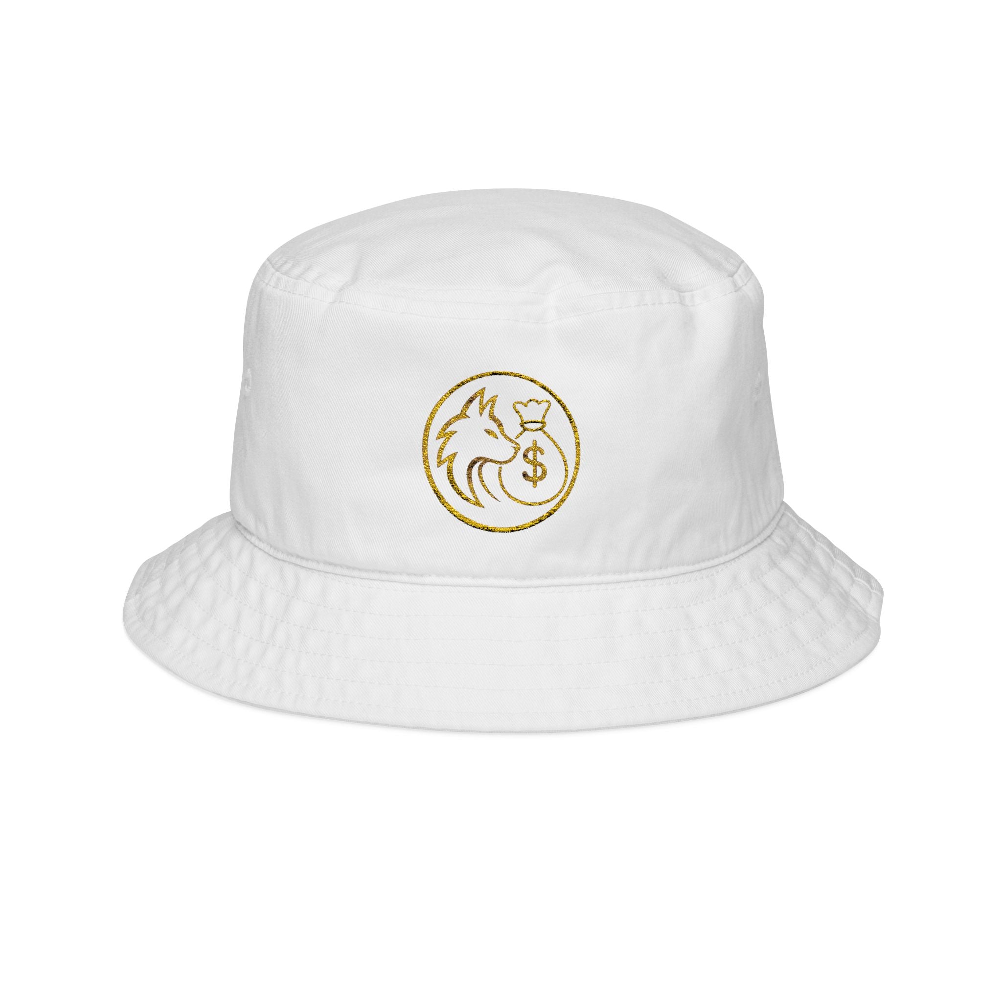 Embroidered Golden Fox & Moon Bucket Hat - Stylish Animal Patch Sun Hat