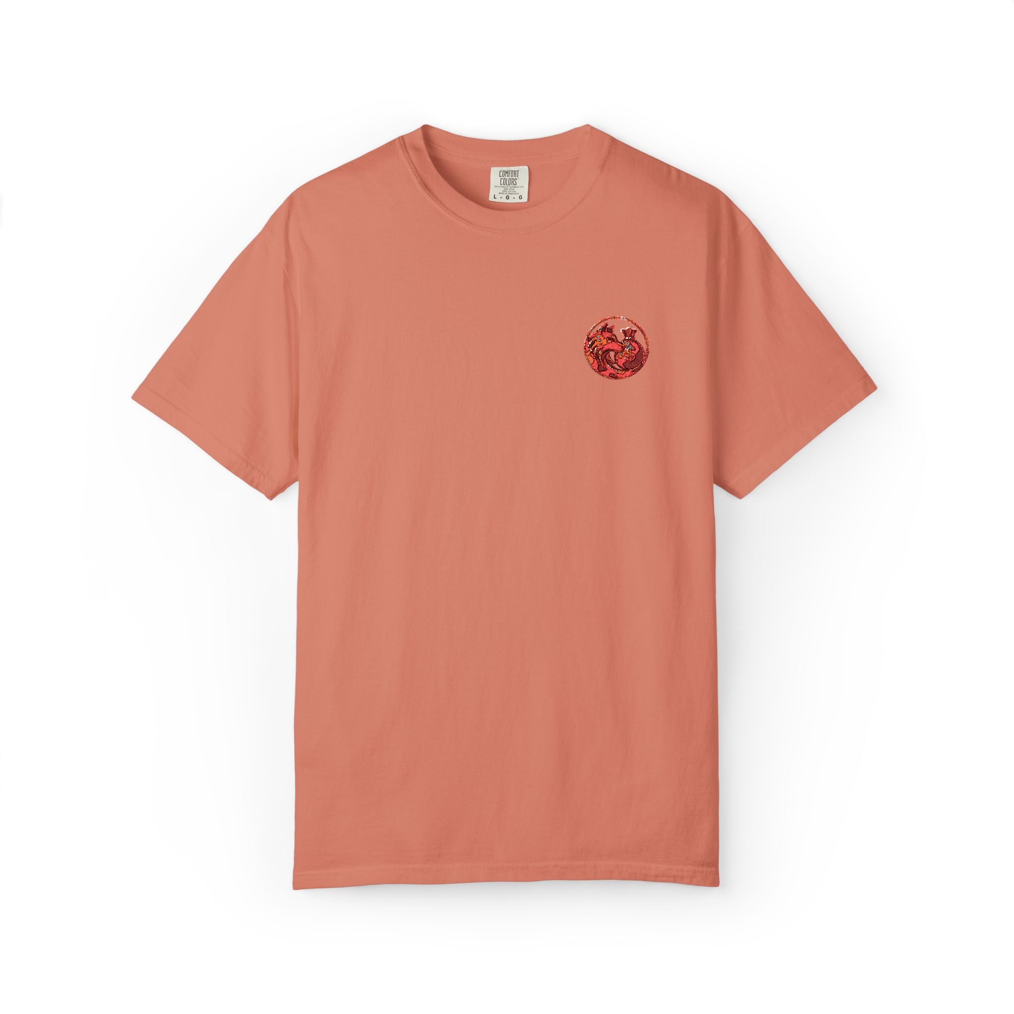 T-Shirt — Small Red Chest Print, Romantic Casual Tee