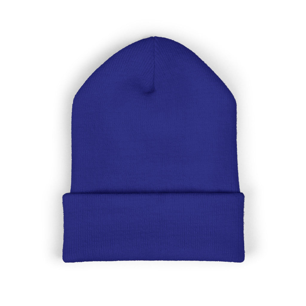 Gold Embroidered Smile Logo Beanie — Classic Cuffed Knit Hat