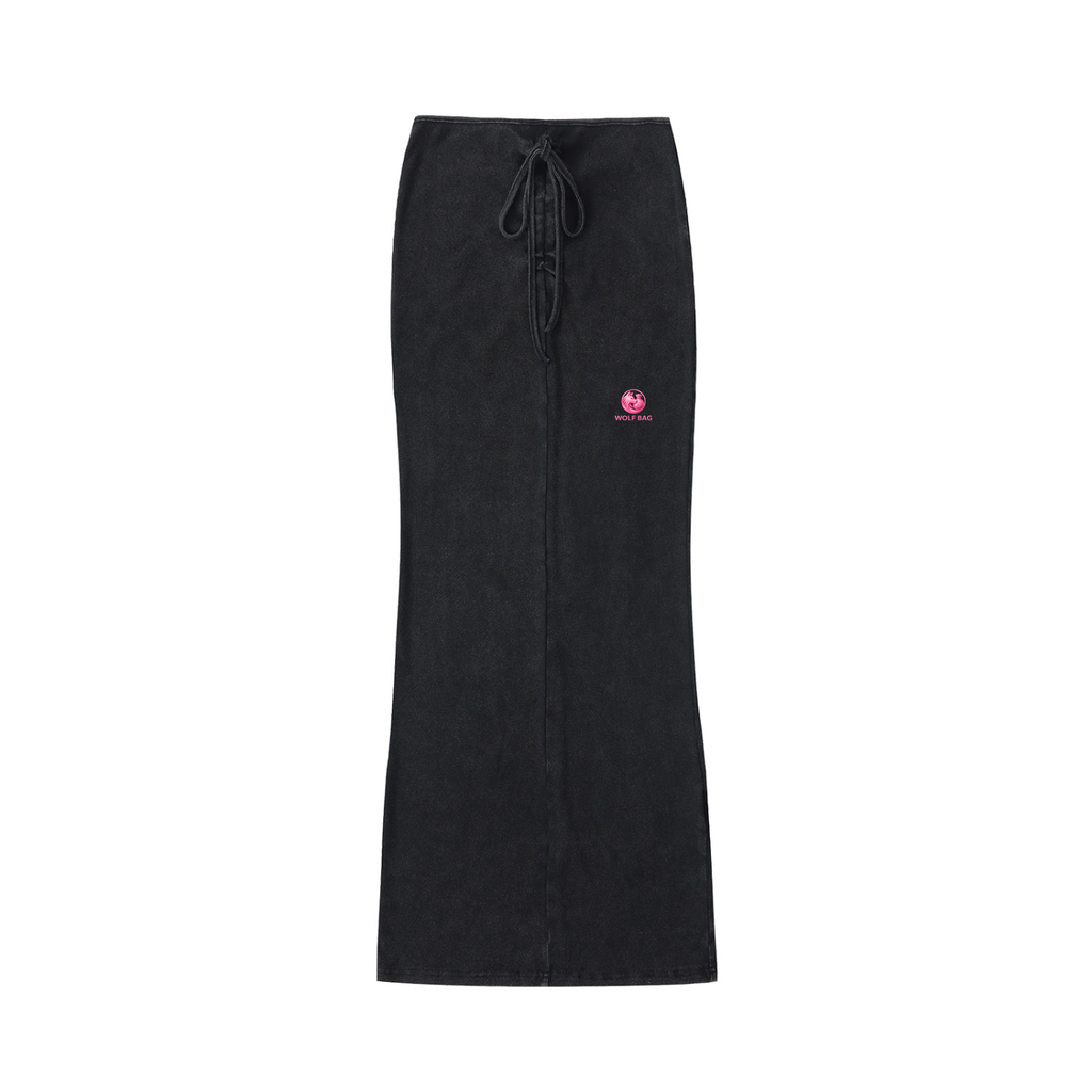 Dyed Washed Drawstring Maxi Skirt