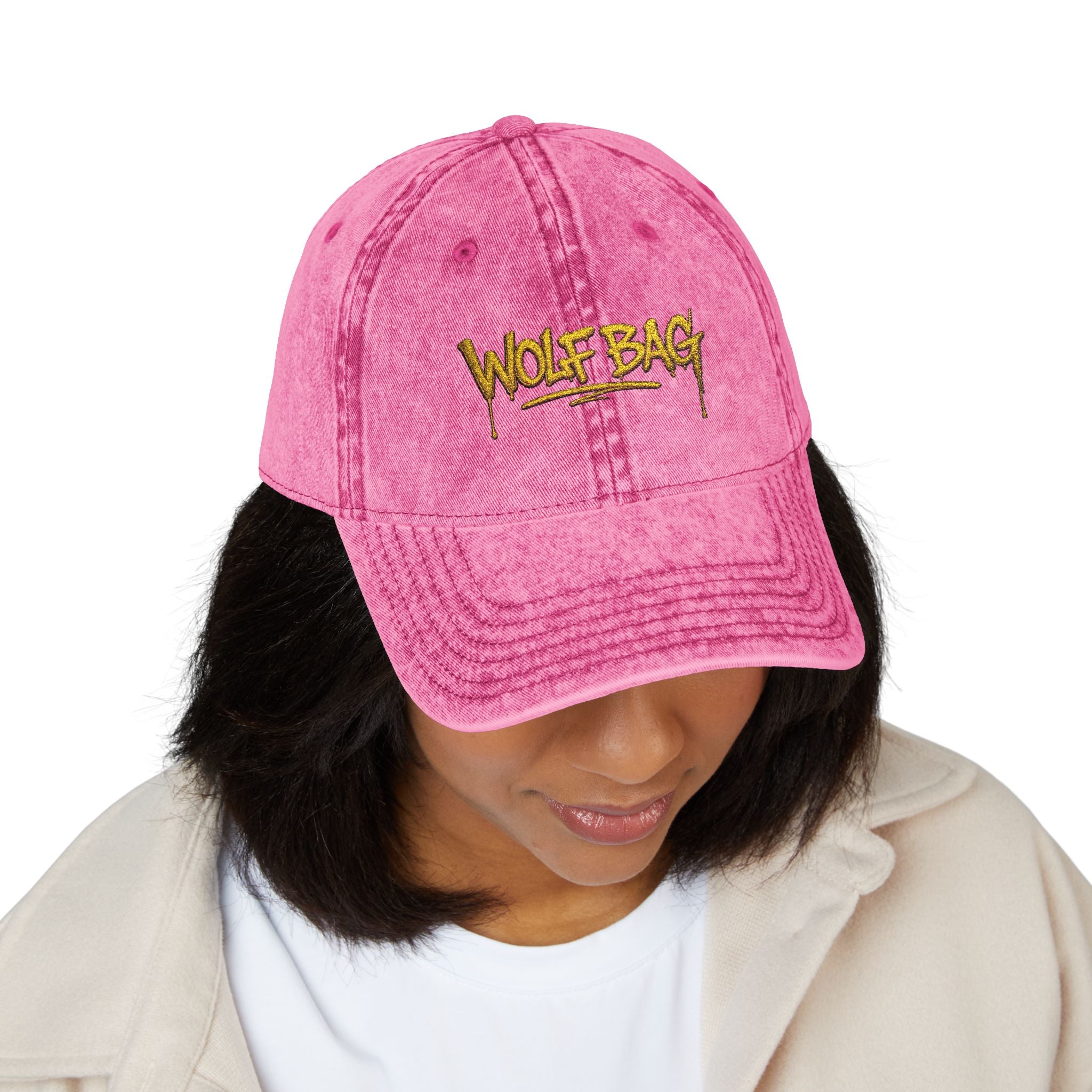 Wolf Bag Embroidered Vintage Cap - Distressed Retro Baseball Hat