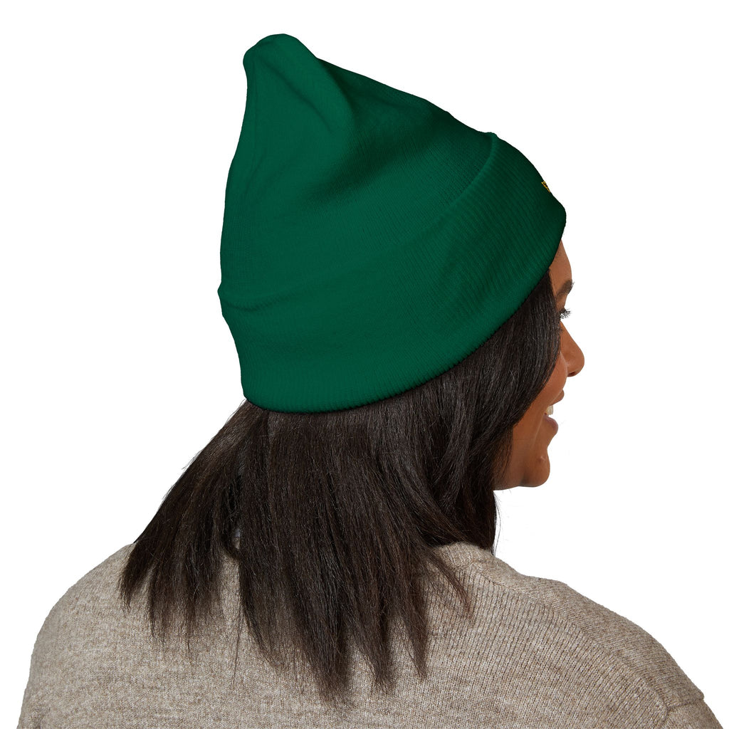 Gold Embroidered Smile Logo Beanie — Classic Cuffed Knit Hat