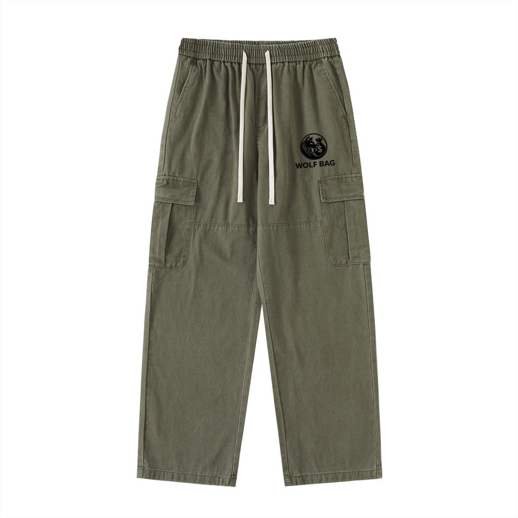 Drawstring Waist Straight-Leg Cargo Pants