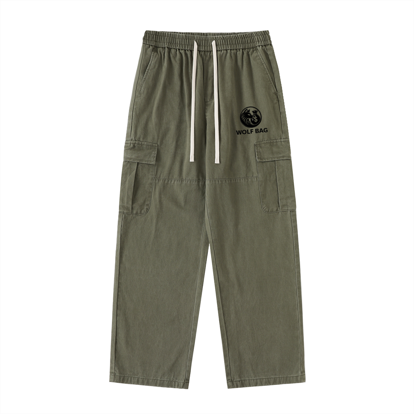 Drawstring Waist Straight-Leg Cargo Pants