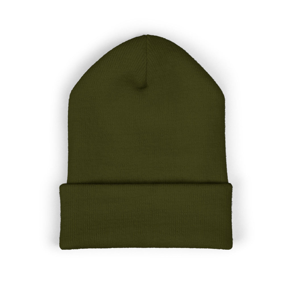Gold Embroidered Smile Logo Beanie — Classic Cuffed Knit Hat