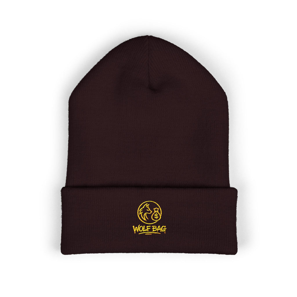Gold Embroidered Smile Logo Beanie — Classic Cuffed Knit Hat
