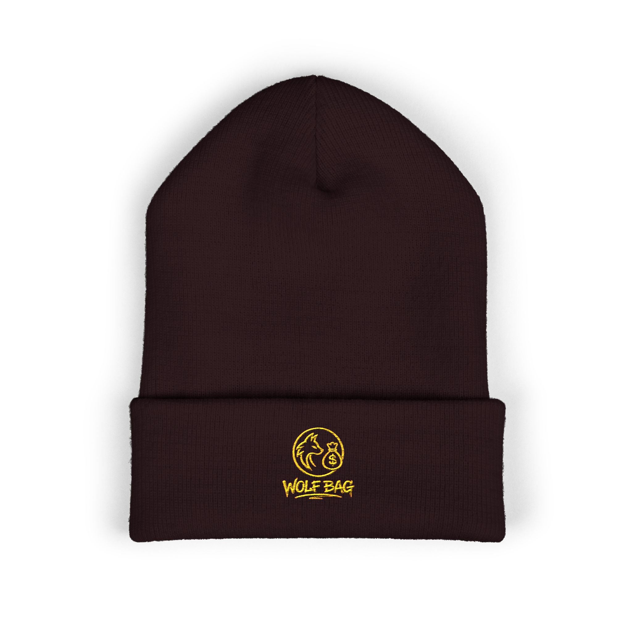 Gold Embroidered Smile Logo Beanie — Classic Cuffed Knit Hat