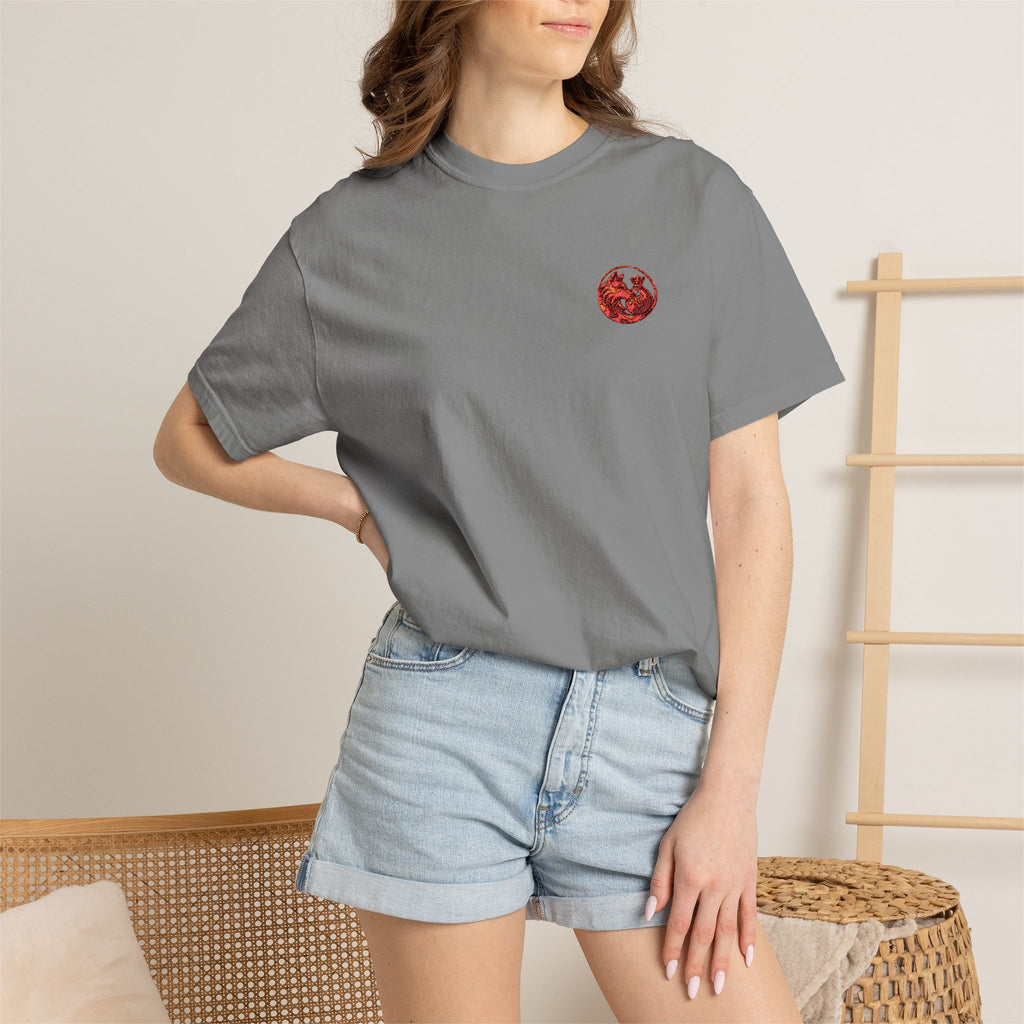 T-Shirt — Small Red Chest Print, Romantic Casual Tee