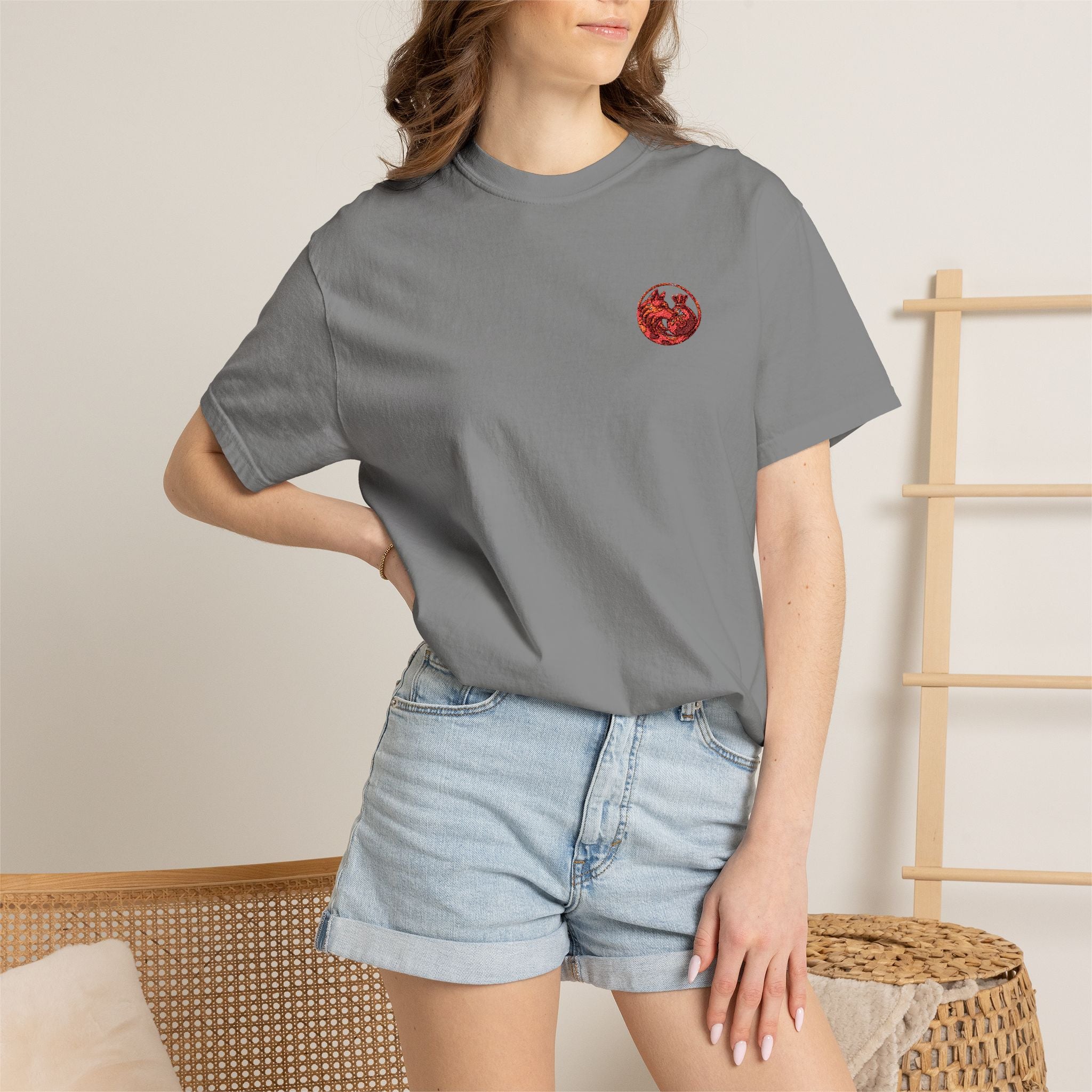 T-Shirt — Small Red Chest Print, Romantic Casual Tee