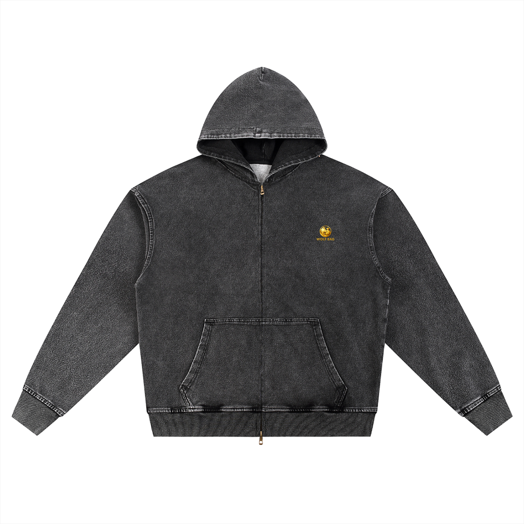 Snow Wash Oversized Zip-Up Hoodie