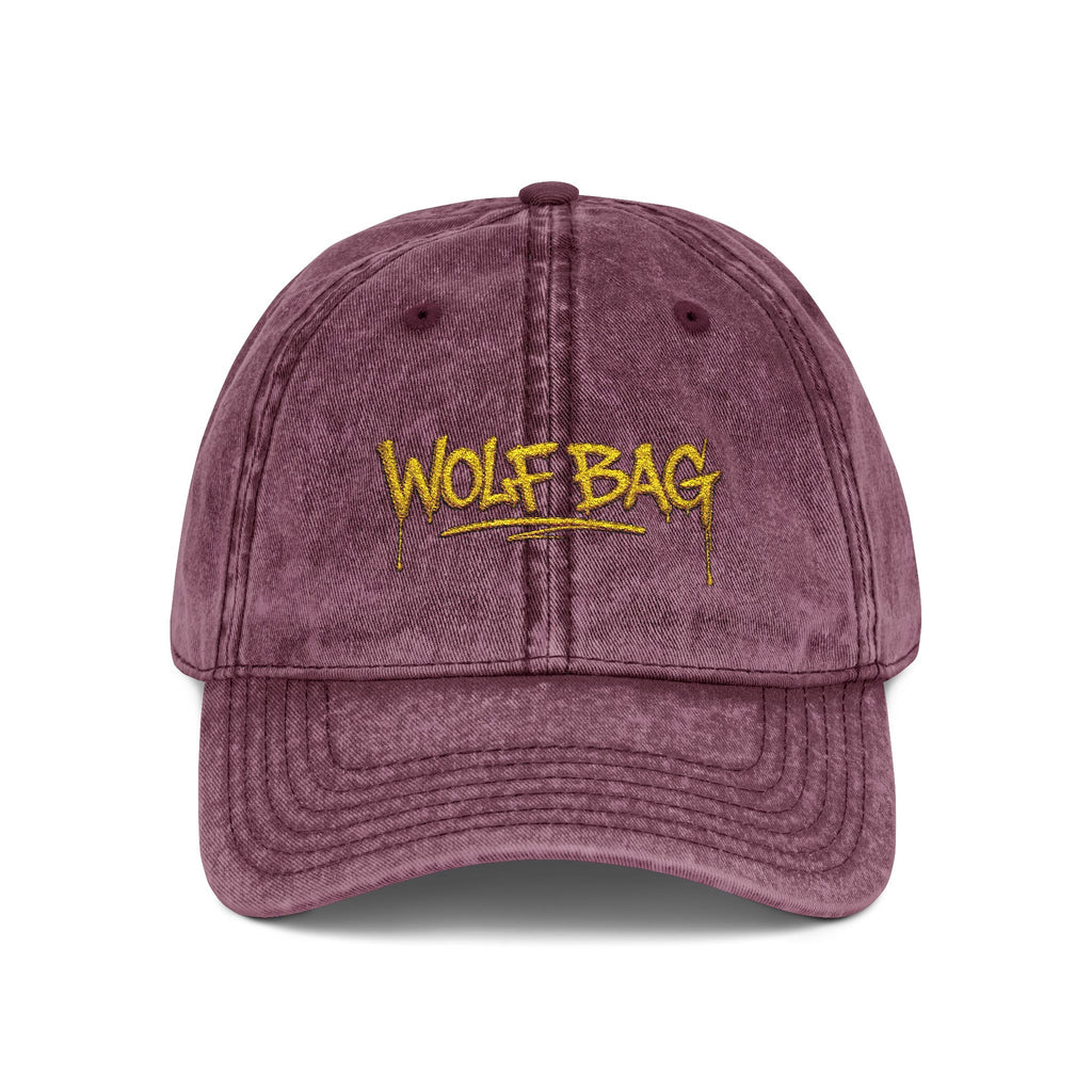 Wolf Bag Embroidered Vintage Cap - Distressed Retro Baseball Hat