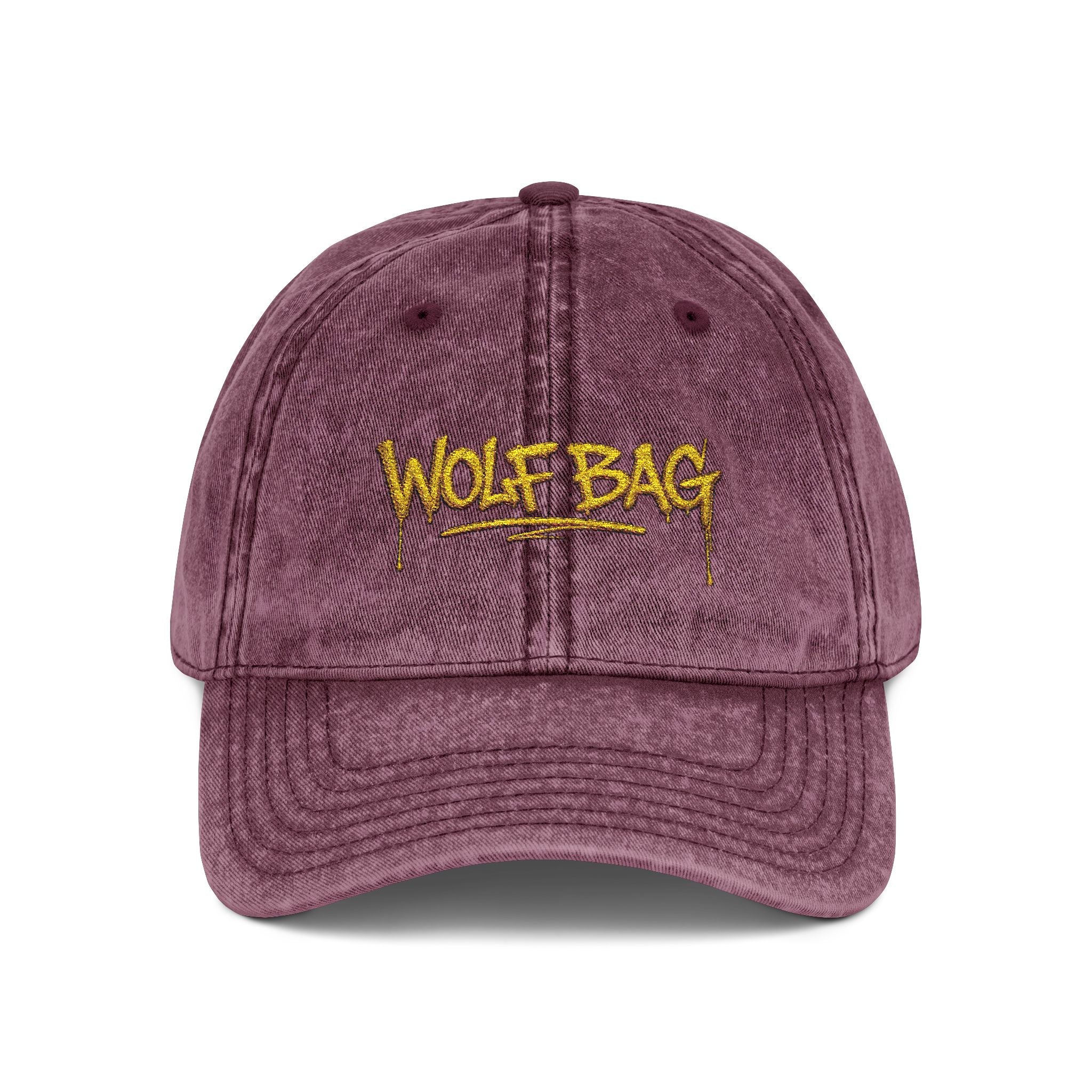 Wolf Bag Embroidered Vintage Cap - Distressed Retro Baseball Hat